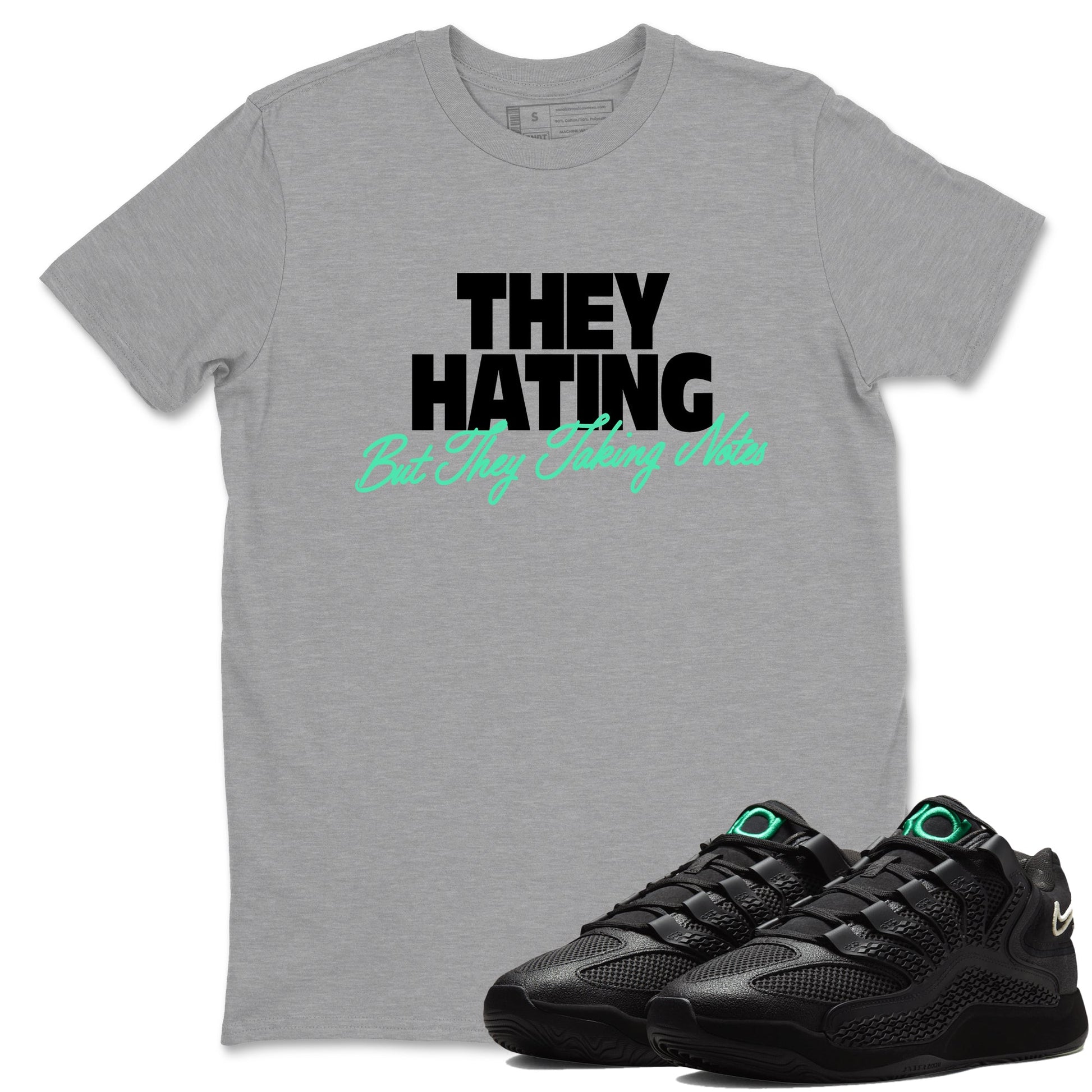Sneaker Threads – Sneaker Tees To Match Nike KD 18 Black Label – They Hating But Taking Notes Graphic Tee Heather Grey 1. Perfect for Jordan releases 2025 colorways. Perfect for Kevin Durant basketball sneaker releases and all-black performance colorways for 2025 hoopers. 