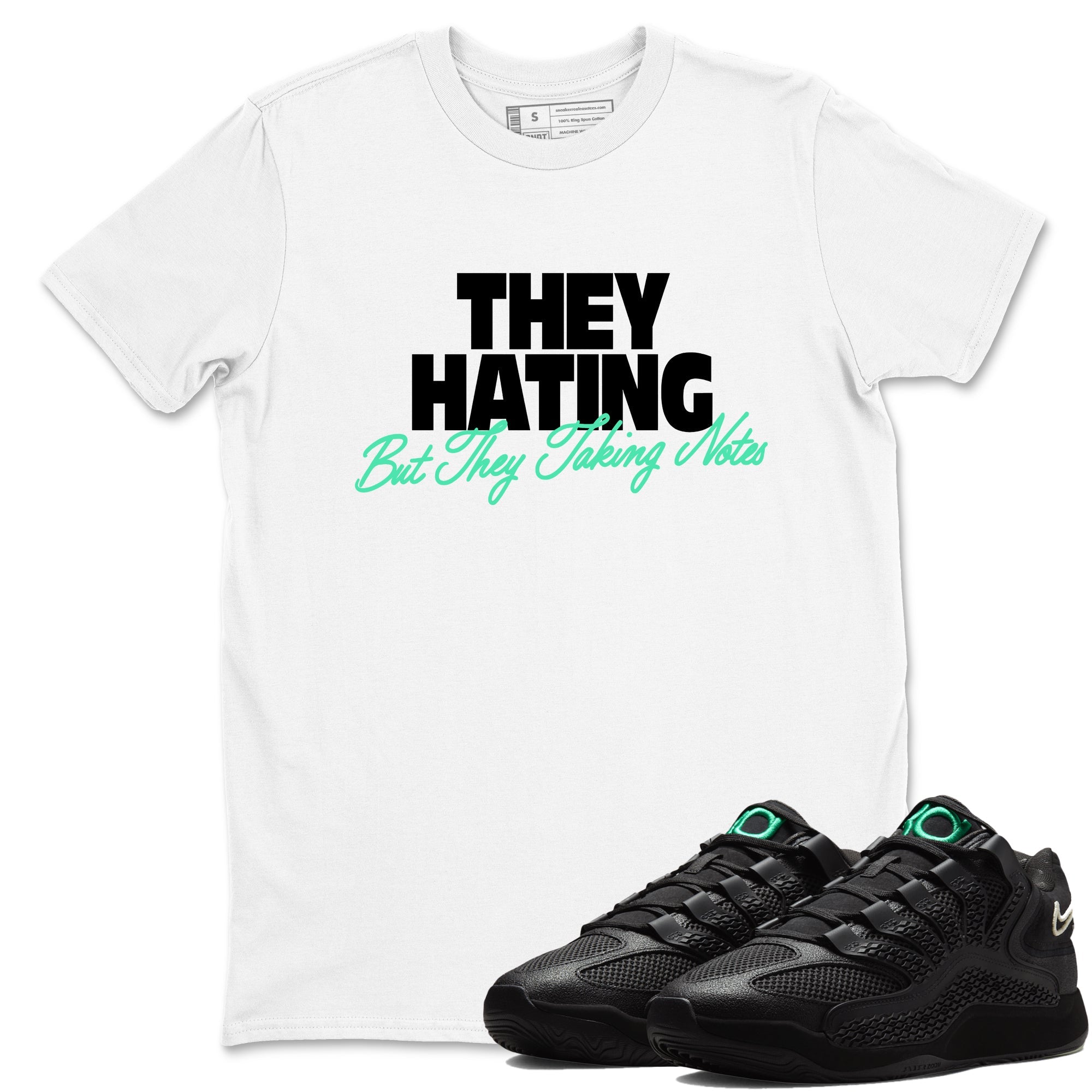 Sneaker Threads – Sneaker Tees To Match Nike KD 18 Black Label – They Hating But Taking Notes Graphic Tee White 1. Perfect for Jordan releases 2025 colorways. Perfect for Kevin Durant basketball sneaker releases and all-black performance colorways for 2025 hoopers. 