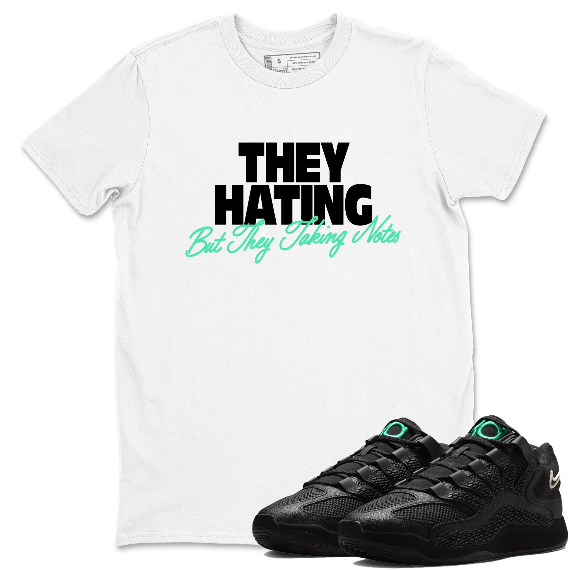 Sneaker Threads – Sneaker Tees To Match Nike KD 18 Black Label – They Hating But Taking Notes Graphic Tee White 1. Perfect for Jordan releases 2025 colorways. Perfect for Kevin Durant basketball sneaker releases and all-black performance colorways for 2025 hoopers. 