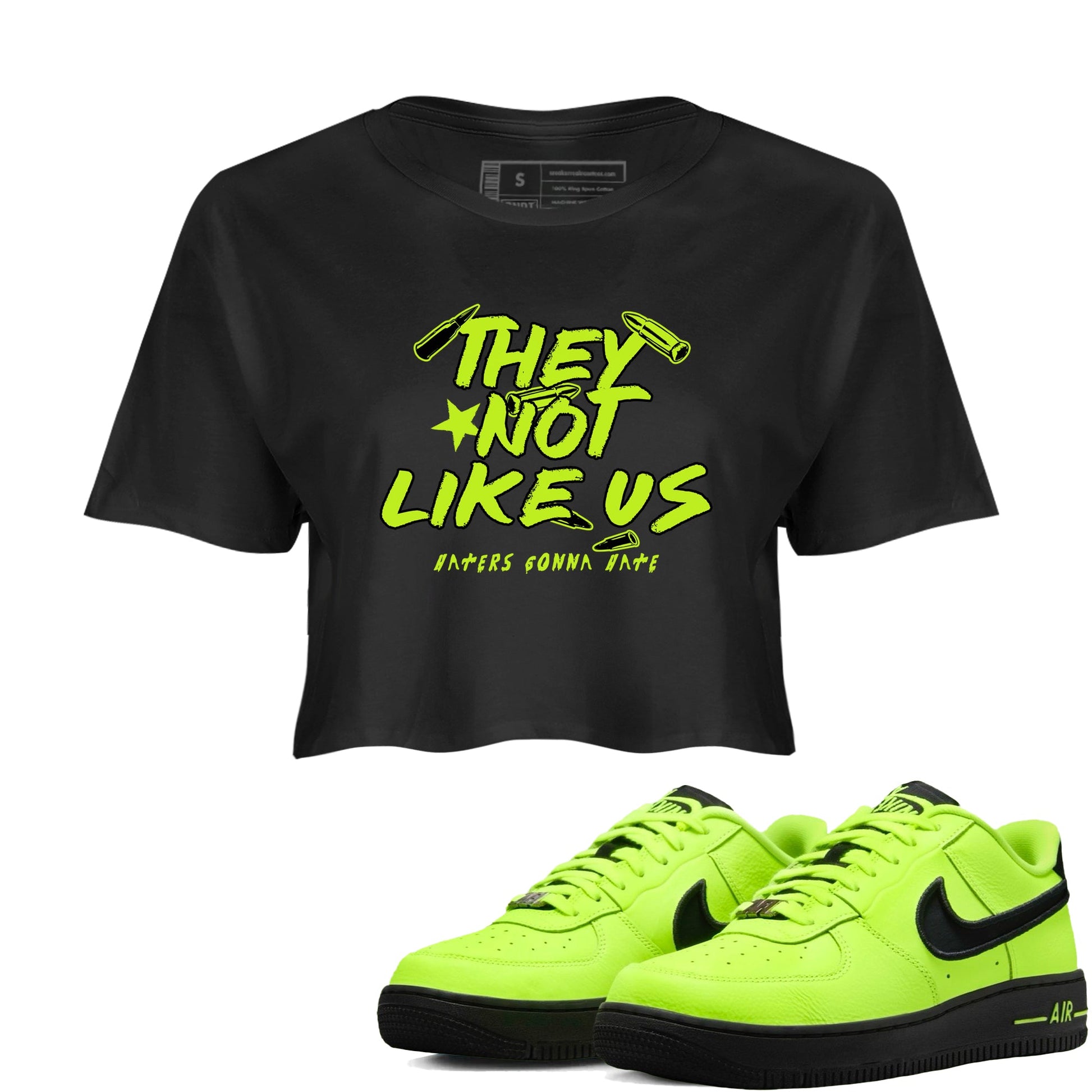 AF1 Volt shirts to match jordans They Not Like Us sneaker match tees Air Force 1 Volt match shoes to clothes SNRT Sneaker Tees unisex cotton Black 1 crop tee