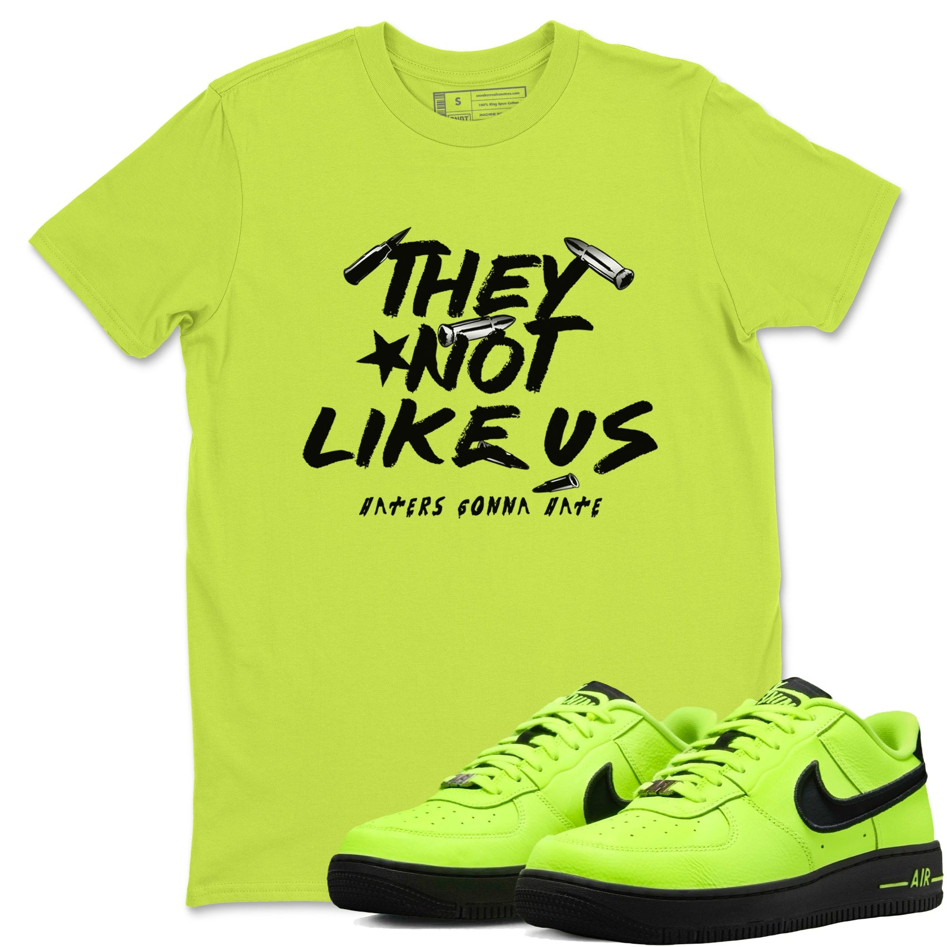 AF1 Volt shirts to match jordans They Not Like Us sneaker match tees Air Force 1 Volt match shoes to clothes SNRT Sneaker Tees unisex cotton Safety Green 1 shirts