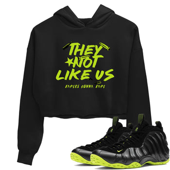 Foams One Black Volt shirts to match jordans They Not Like Us sneaker match tees Air Foamposite One Black and Volt match shoes to clothes SNRT Sneaker Tees unisex cotton Black 1 crop tee
