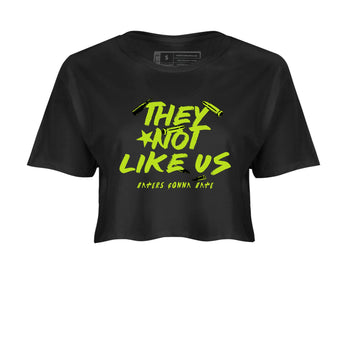 Foams One Black Volt shirts to match jordans They Not Like Us sneaker match tees Air Foamposite One Black and Volt match shoes to clothes SNRT Sneaker Tees unisex cotton Black 2 crop tee