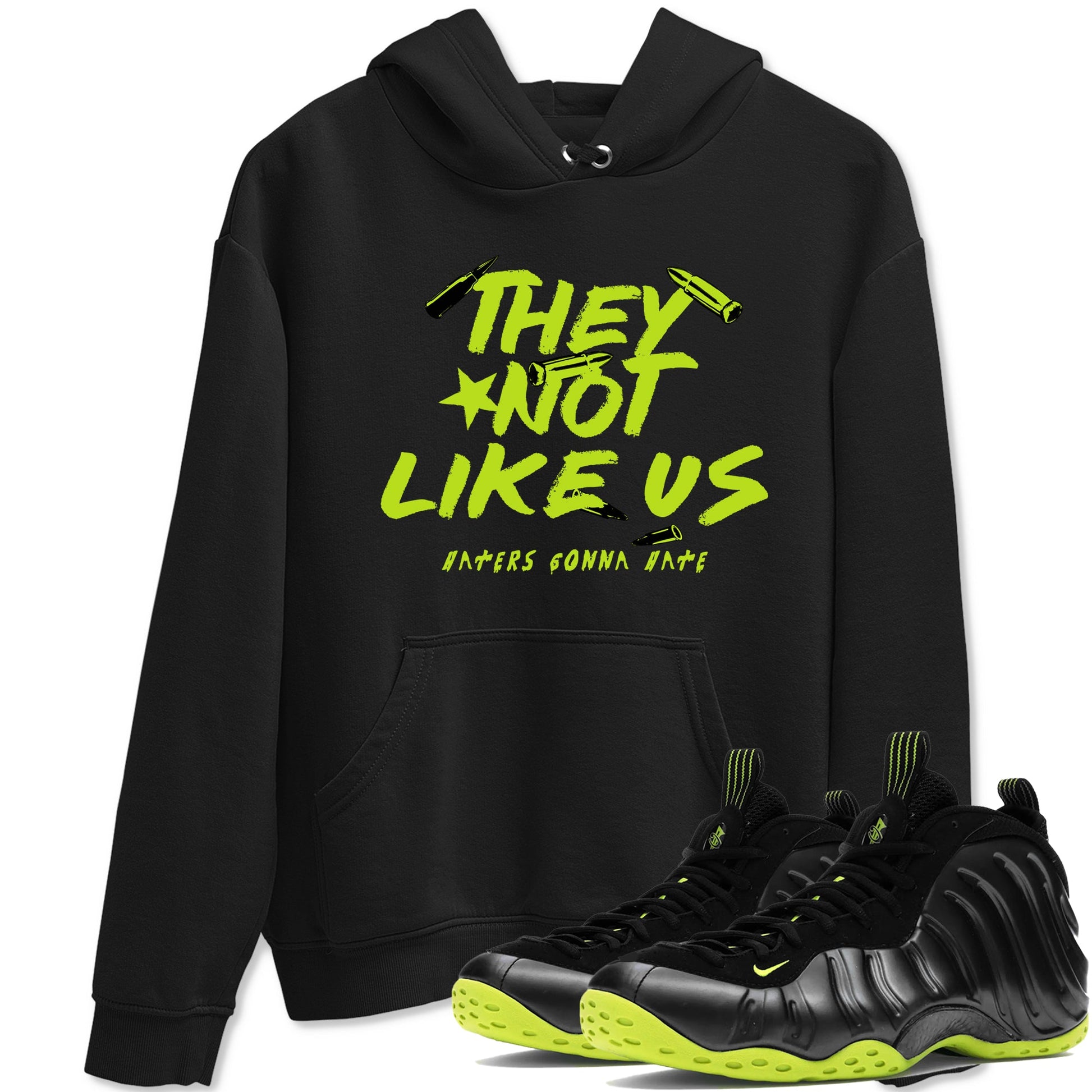 Foams One Black Volt shirts to match jordans They Not Like Us sneaker match tees Air Foamposite One Black and Volt match shoes to clothes SNRT Sneaker Tees unisex cotton Black 1 shirts