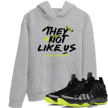Foams One Black Volt shirts to match jordans They Not Like Us sneaker match tees Air Foamposite One Black and Volt match shoes to clothes SNRT Sneaker Tees unisex cotton Heather Grey 1 shirts
