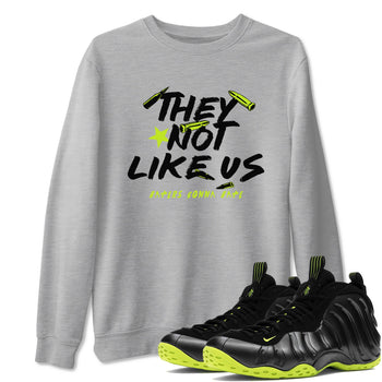 Foams One Black Volt shirts to match jordans They Not Like Us sneaker match tees Air Foamposite One Black and Volt match shoes to clothes SNRT Sneaker Tees unisex cotton Heather Grey 1 shirts