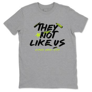 Foams One Black Volt shirts to match jordans They Not Like Us sneaker match tees Air Foamposite One Black and Volt match shoes to clothes SNRT Sneaker Tees unisex cotton Heather Grey 2 shirts