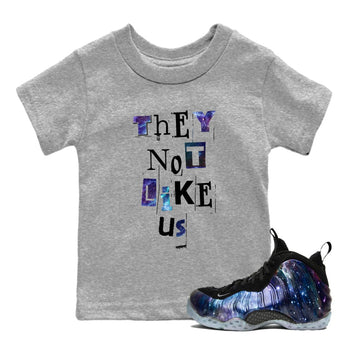 Foams One Galaxy shirts to match jordans They Not Like Us best t shirts to wear with jordans Air Foamposite One Galaxy match shoes to clothes SNRT Sneaker Tees Youth Baby Heather Grey 1 tee