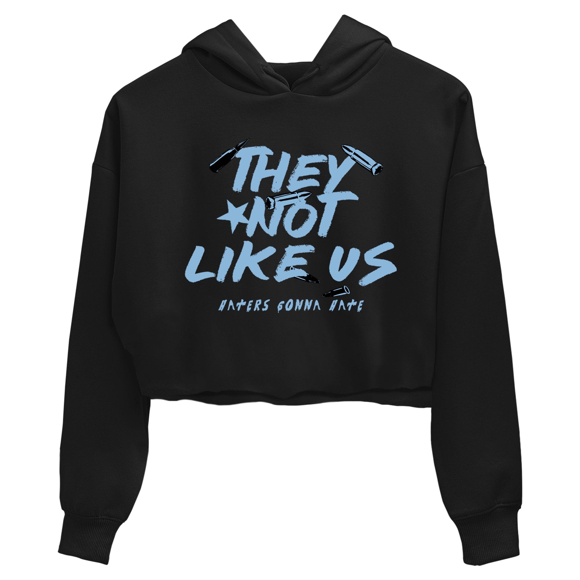 They Not Like Us womens crop tee made to vibe with the Air Foamposite One Psychic Blue sneakers — the perfect match in Black 2.
