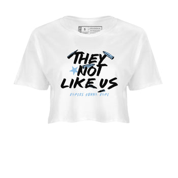 They Not Like Us womens crop tee made to vibe with the Air Foamposite One Psychic Blue sneakers — the perfect match in White 2.