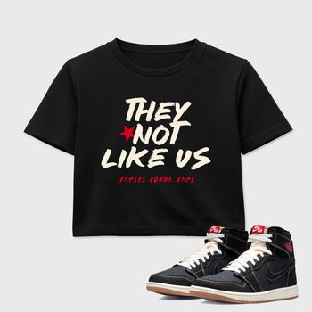 Sneaker match tees – Sneaker Tees To Match Air Jordan 1 Flight Club Shoes – They Not Like Us Crop T-Shirt Black 1