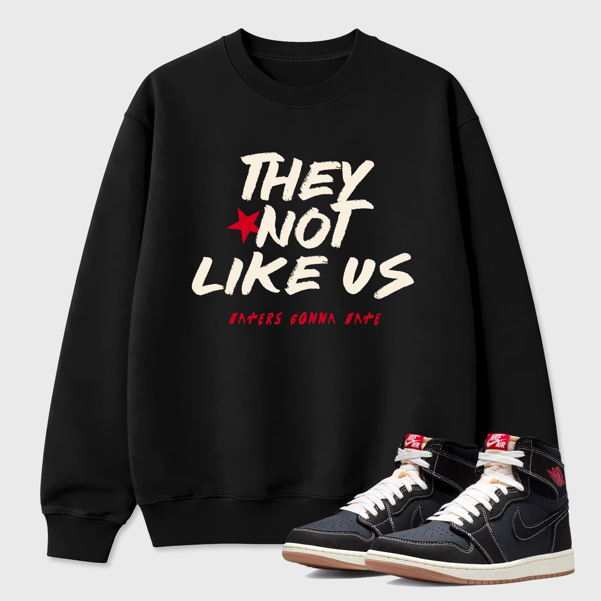 Sneaker match tees – Sneaker Tees To Match Air Jordan 1 Flight Club Shoes – They Not Like Us Tee Black 1