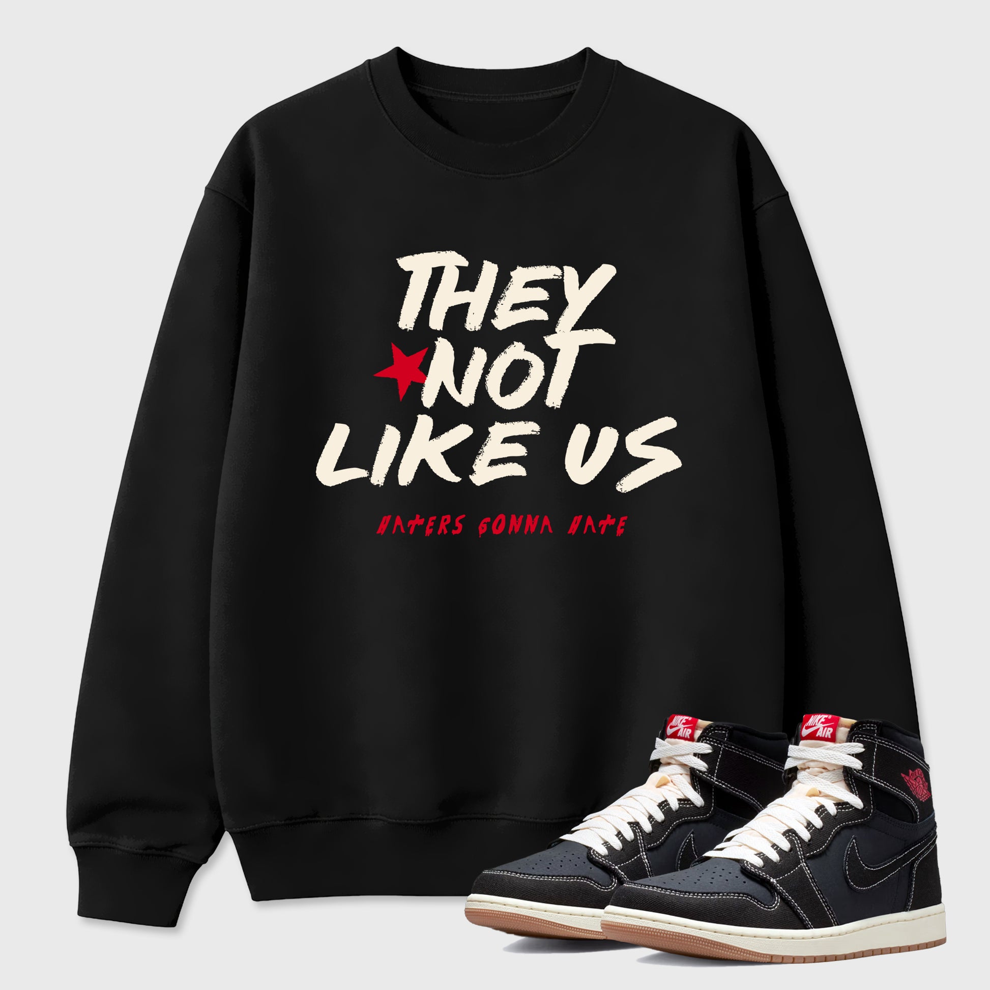 Sneaker match tees – Sneaker Tees To Match Air Jordan 1 Flight Club Shoes – They Not Like Us Tee Black 1