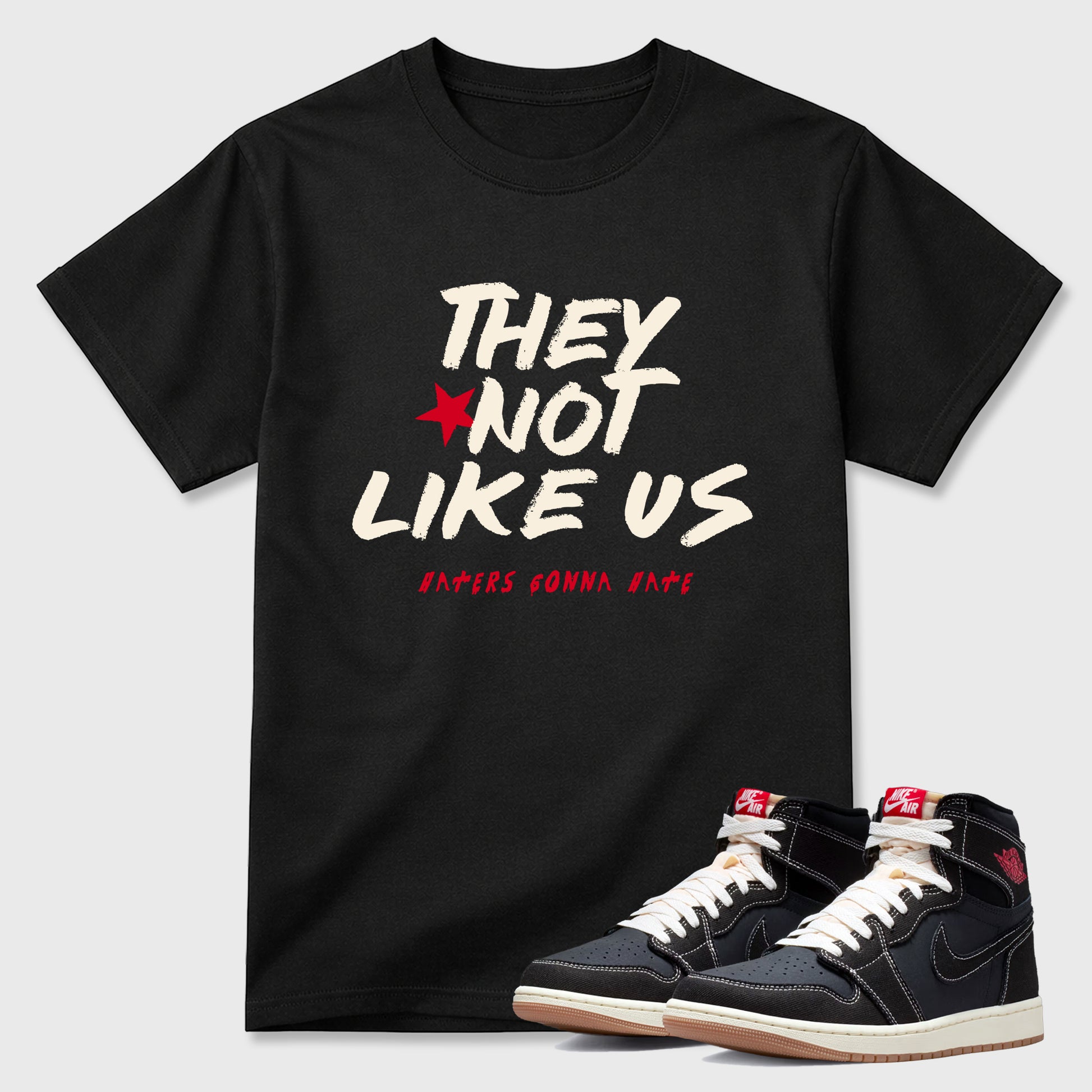 Sneaker match tees – Sneaker Tees To Match Air Jordan 1 Flight Club Shoes – They Not Like Us Tee Black 1