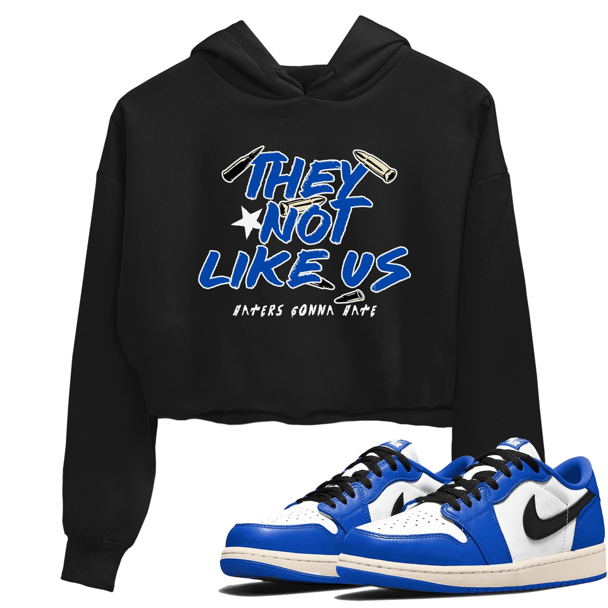 1s Game Royal shirts to match jordans They Not Like Us sneaker match tees Air Jordan 1 Retro Low OG Game Royal match shoes to clothes SNRT Sneaker Tees unisex cotton Black 1 crop tee