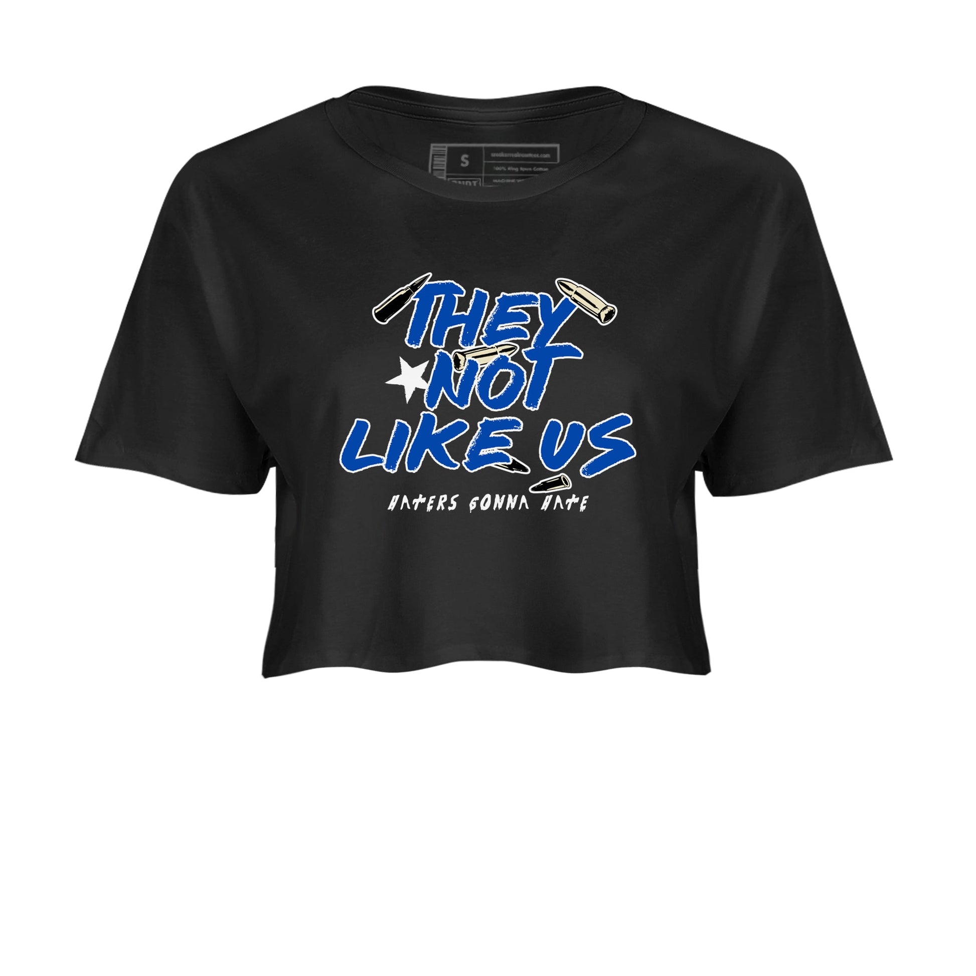 1s Game Royal shirts to match jordans They Not Like Us sneaker match tees Air Jordan 1 Retro Low OG Game Royal match shoes to clothes SNRT Sneaker Tees unisex cotton Black 2 crop tee