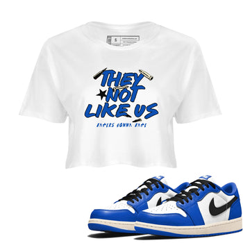1s Game Royal shirts to match jordans They Not Like Us sneaker match tees Air Jordan 1 Retro Low OG Game Royal match shoes to clothes SNRT Sneaker Tees unisex cotton White 1 crop tee