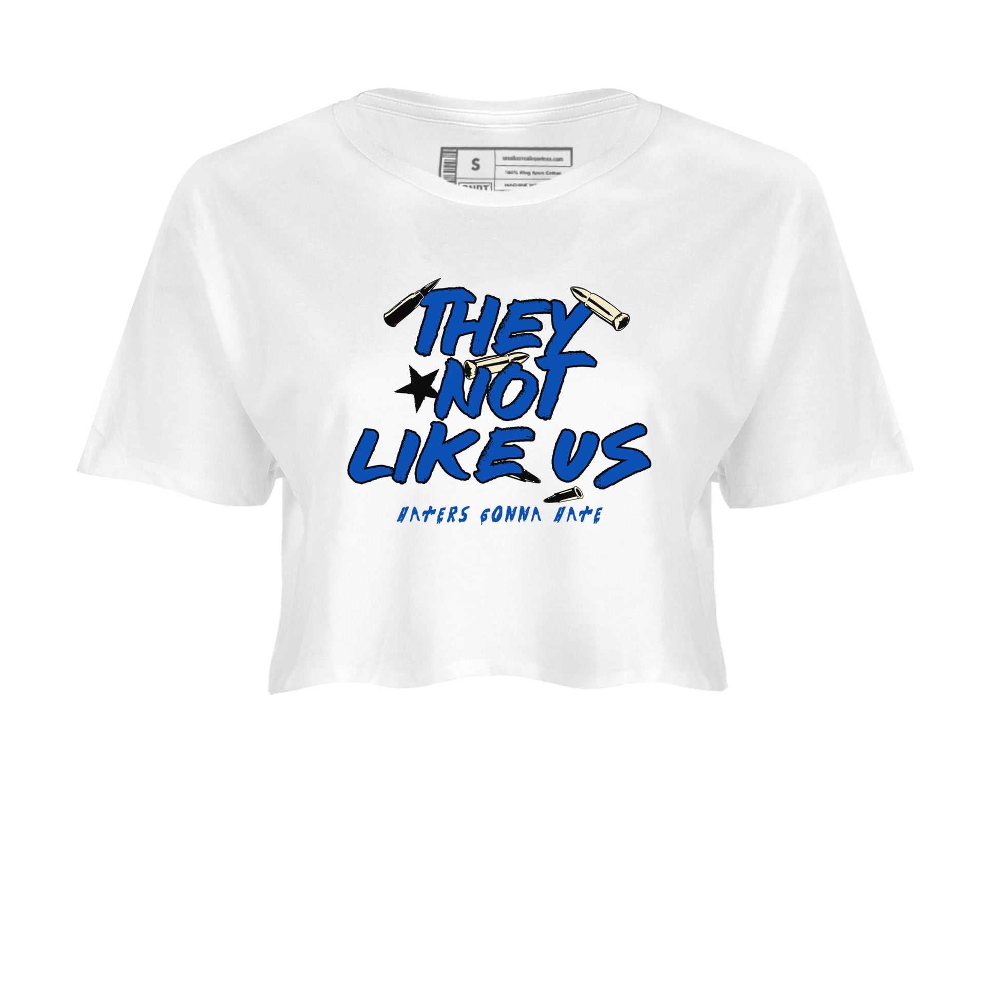 1s Game Royal shirts to match jordans They Not Like Us sneaker match tees Air Jordan 1 Retro Low OG Game Royal match shoes to clothes SNRT Sneaker Tees unisex cotton White 2 crop tee