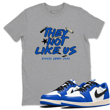 1s Game Royal shirts to match jordans They Not Like Us sneaker match tees Air Jordan 1 Retro Low OG Game Royal match shoes to clothes SNRT Sneaker Tees unisex cotton Heather Grey 1 shirts