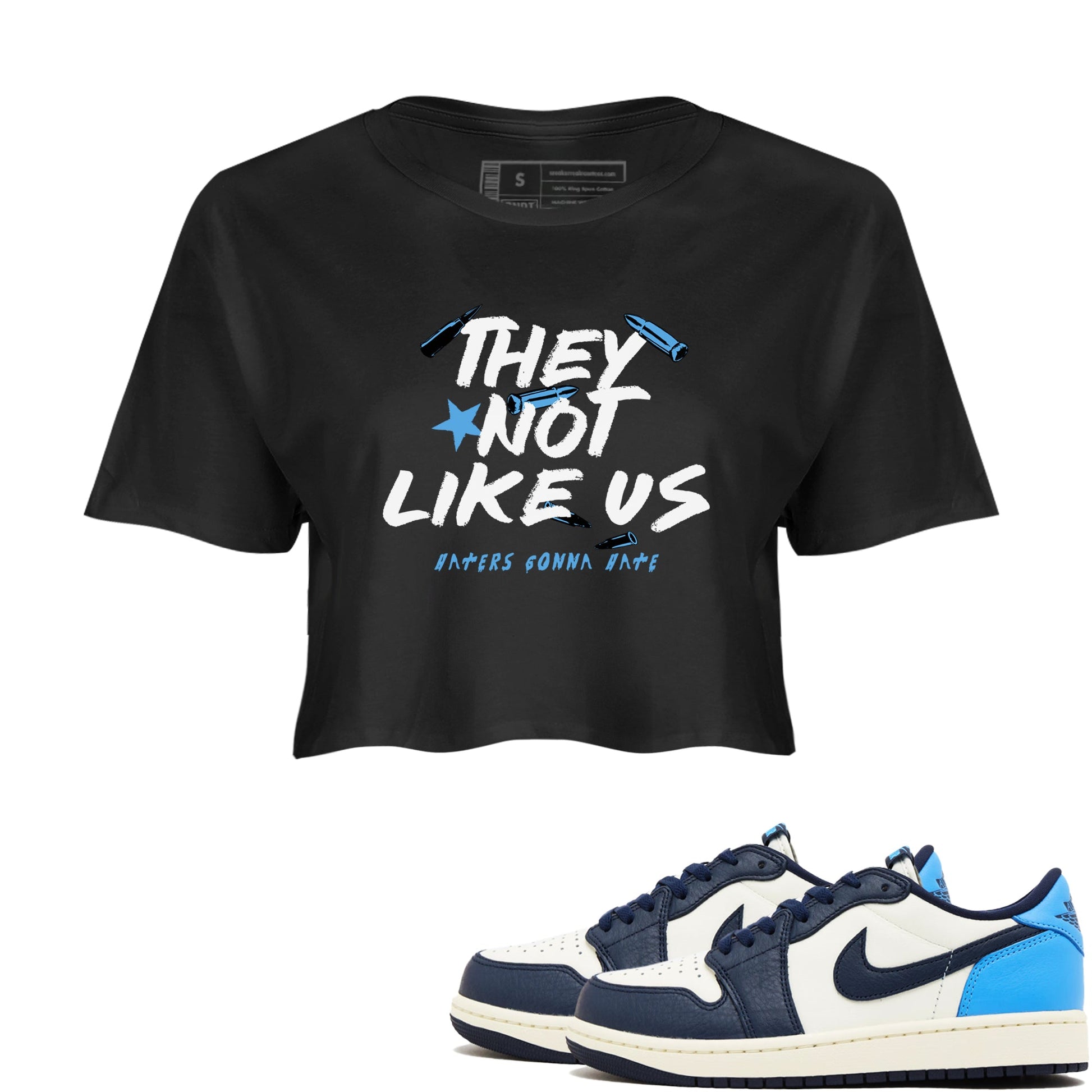 1s Obsidian shirts to match jordans They Not Like Us shirts to match Jordans AJ1 Retro Low OG Obsidian match shoes to clothes SNRT Sneaker Tees unisex cotton Black 1 crop tee