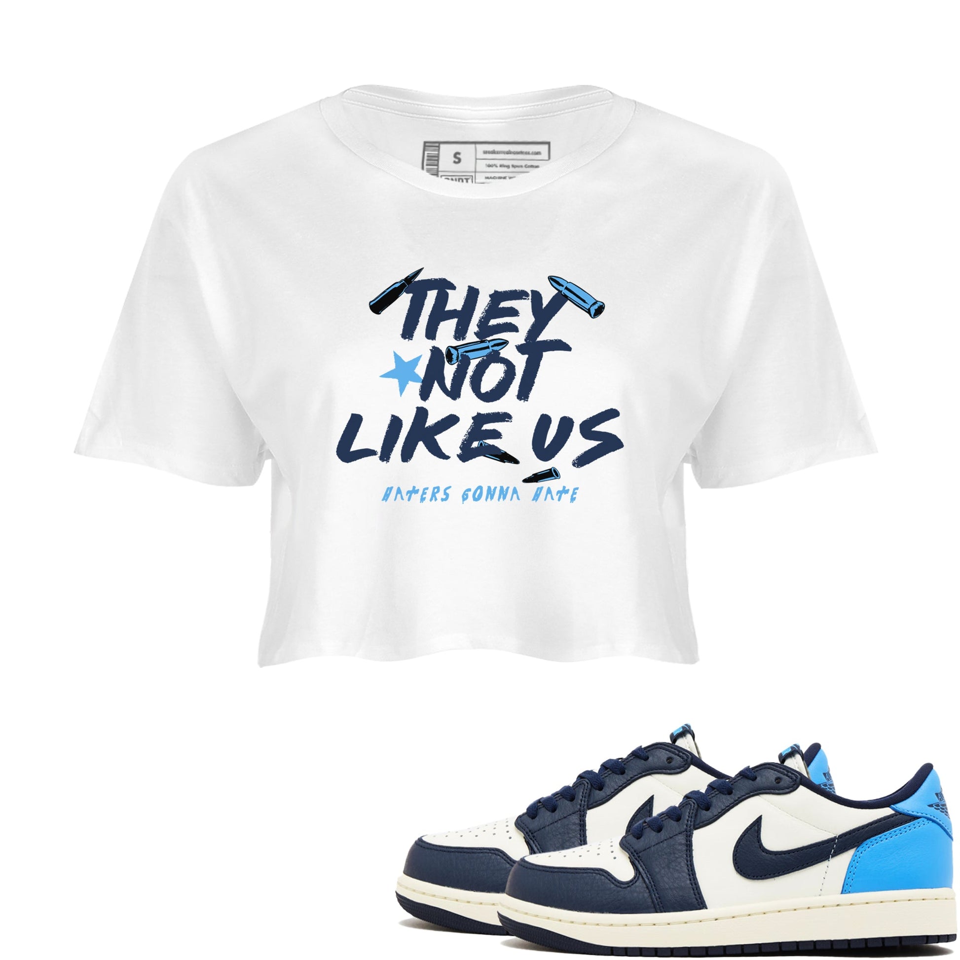 1s Obsidian shirts to match jordans They Not Like Us shirts to match Jordans AJ1 Retro Low OG Obsidian match shoes to clothes SNRT Sneaker Tees unisex cotton White 1 crop tee