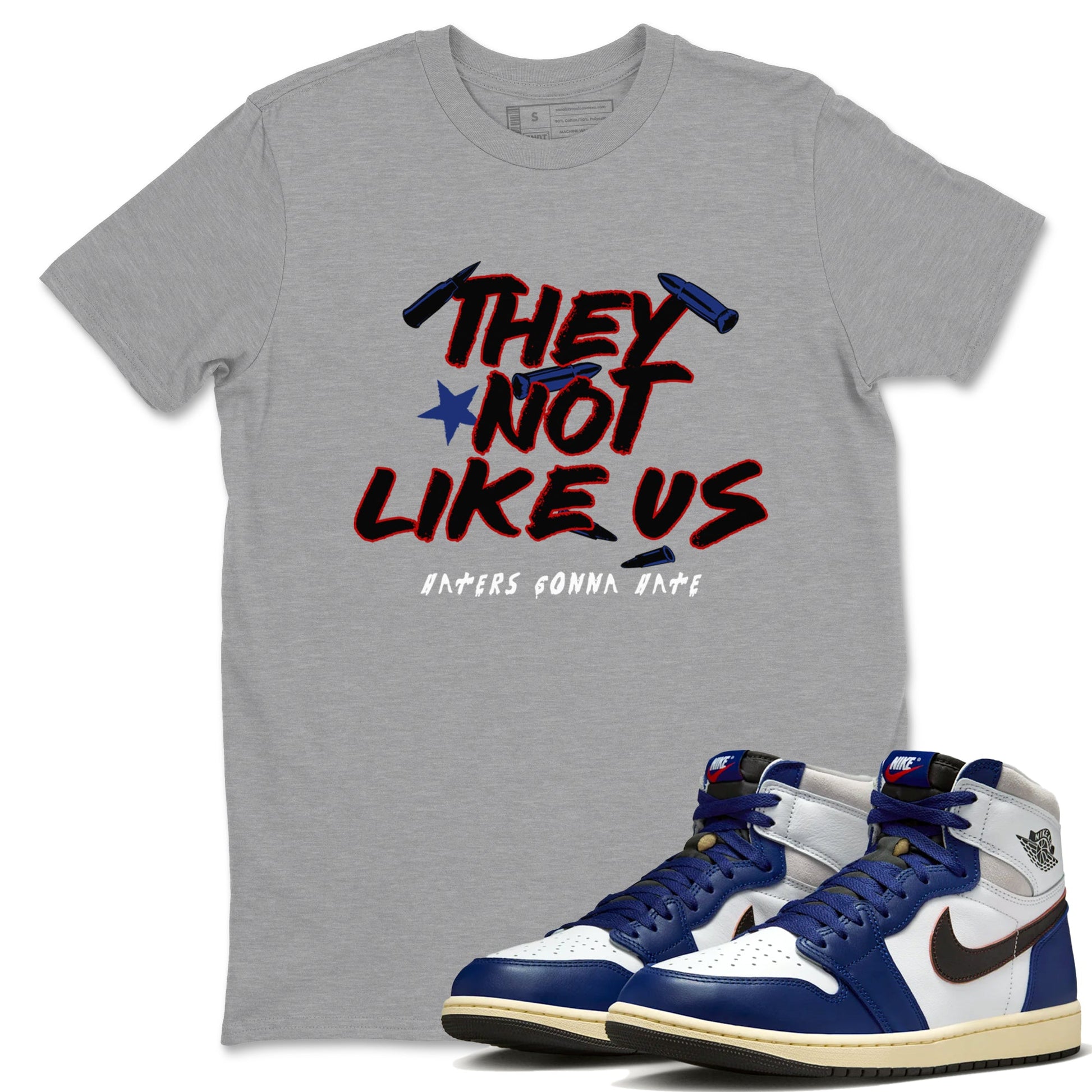1s Rare Air shirts to match jordans They Not Like Us sneaker match tees Air Jordan 1 High OG Rare Air Deep Royal Blue match shoes to clothes SNRT Sneaker Tees unisex cotton Heather Grey 1 shirts