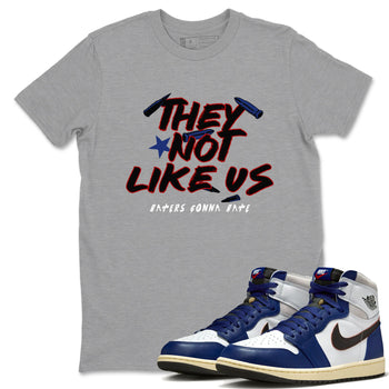 1s Rare Air shirts to match jordans They Not Like Us sneaker match tees Air Jordan 1 High OG Rare Air Deep Royal Blue match shoes to clothes SNRT Sneaker Tees unisex cotton Heather Grey 1 shirts