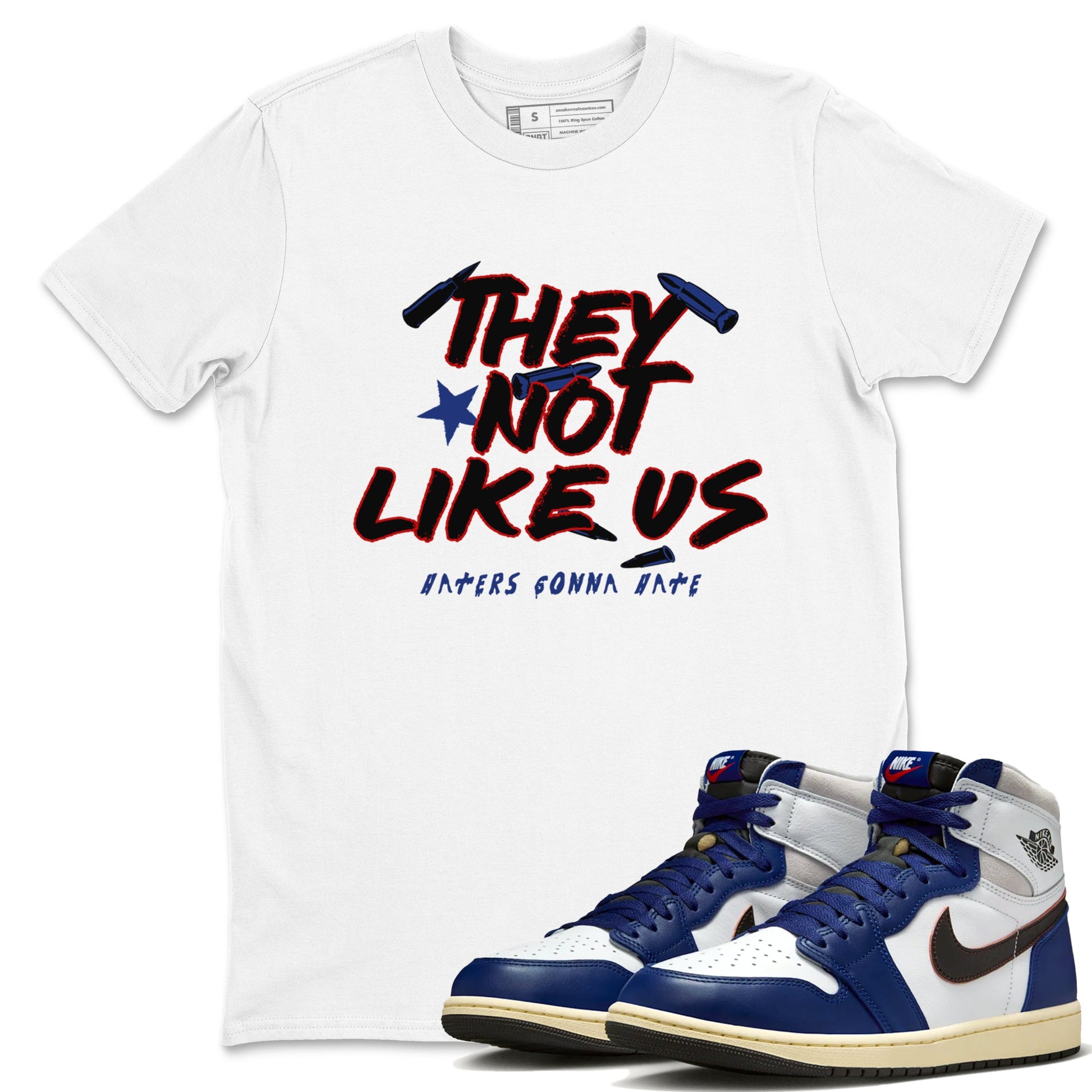 1s Rare Air shirts to match jordans They Not Like Us sneaker match tees Air Jordan 1 High OG Rare Air Deep Royal Blue match shoes to clothes SNRT Sneaker Tees unisex cotton White 1 shirts