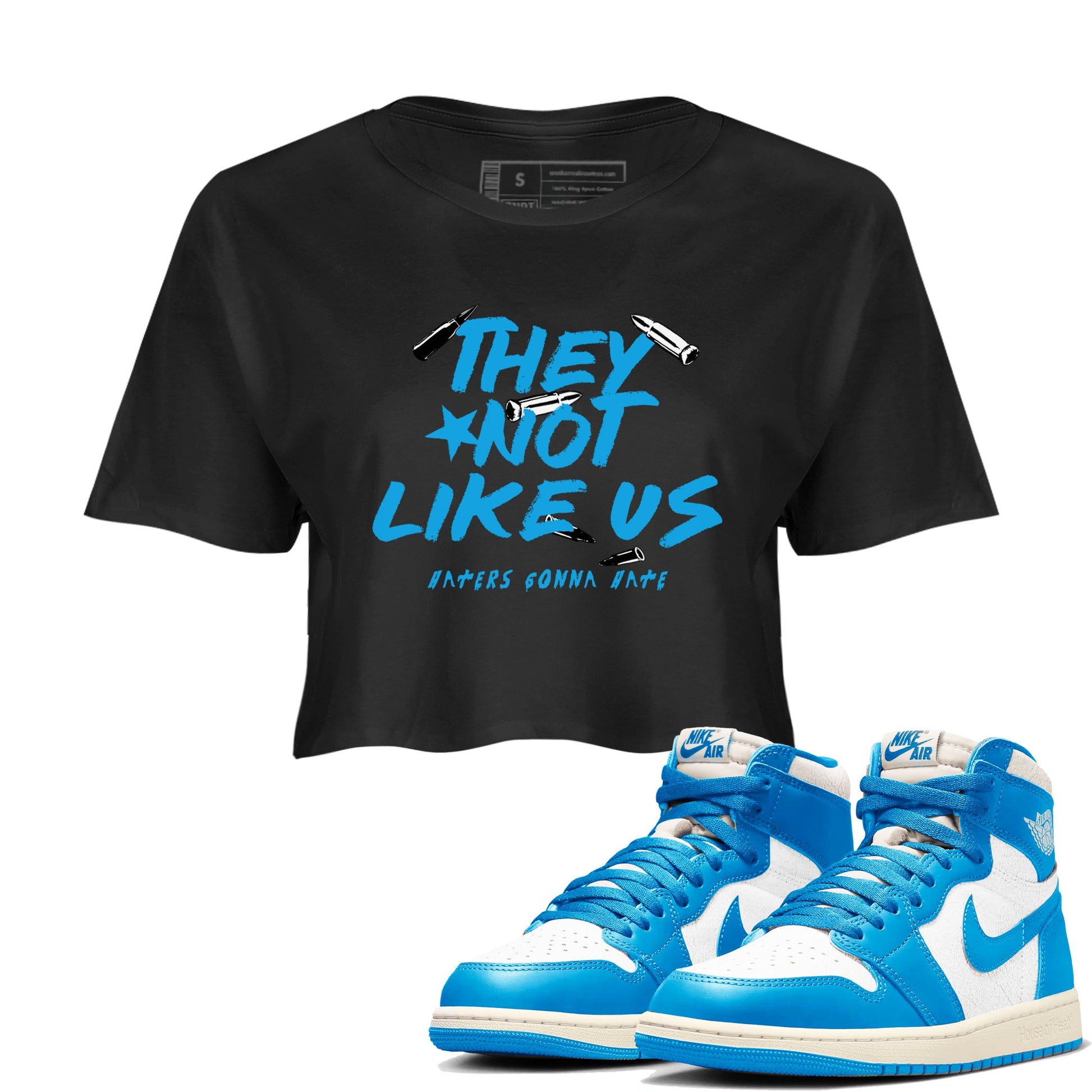 1s High OG UNC Reimagined shirts to match jordans They Not Like Us graphic tees Air Jordan 1 UNC Reimagined match shoes to clothes SNRT Sneaker Tees unisex cotton Black 1 crop tee