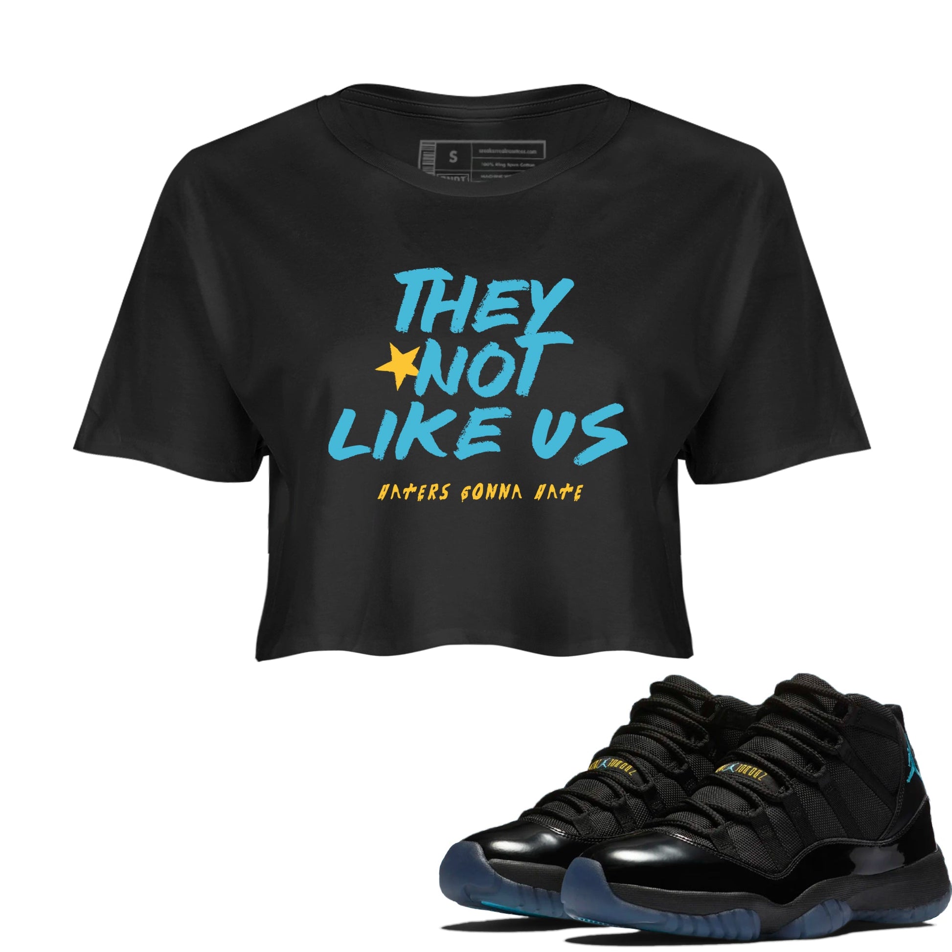 Sneaker match tees – Sneaker Tees To Match Air Jordan 11 Gamma Shoes – They Not Like Us Crop T-Shirt Black 1