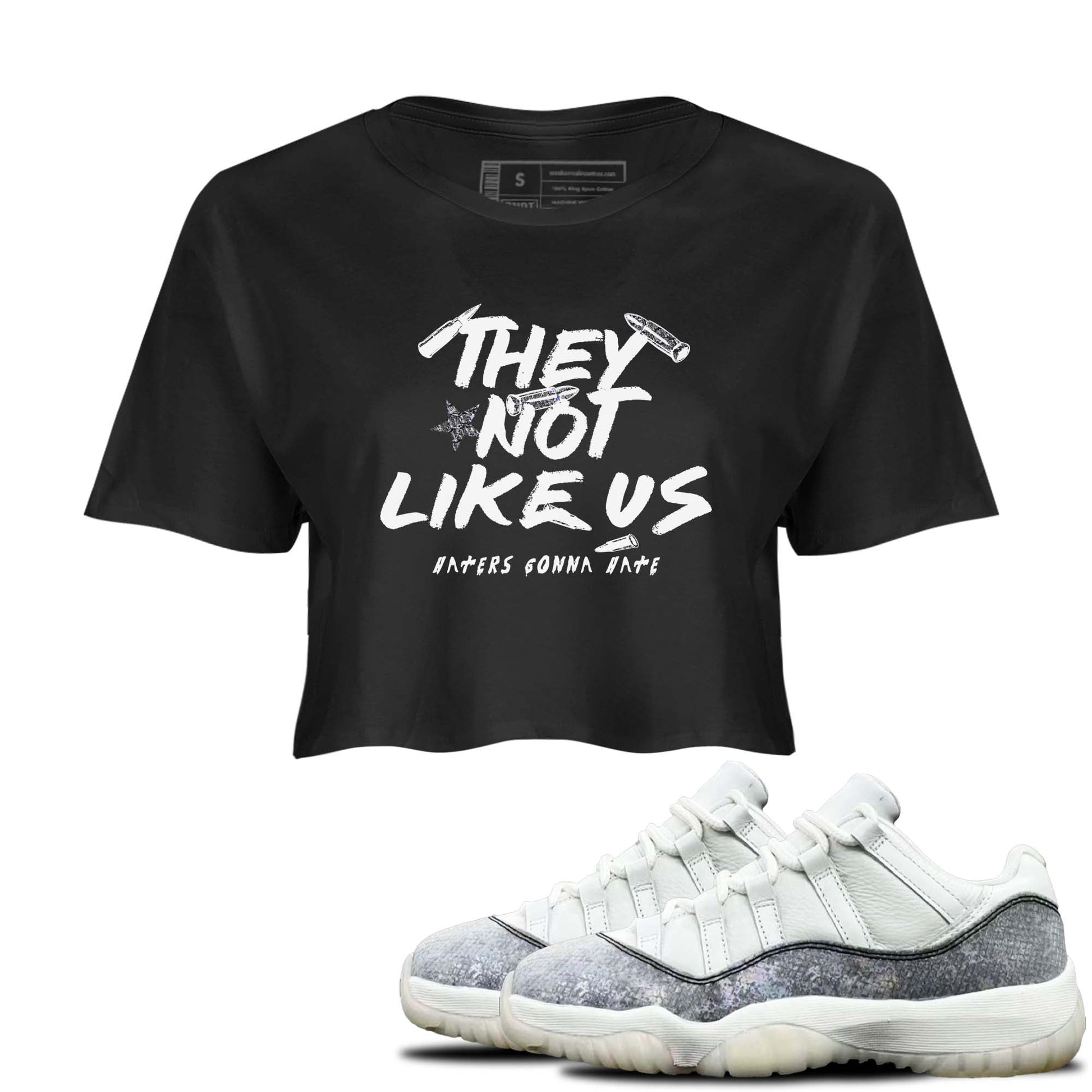 11s Year Of The Snake shirts to match jordans  They Not Like Us shirts to match jordans Air Jordan 11 Retro Low Year Of The Snake match shoes to clothes SNRT Sneaker Tees unisex cotton Black 1 crop tee