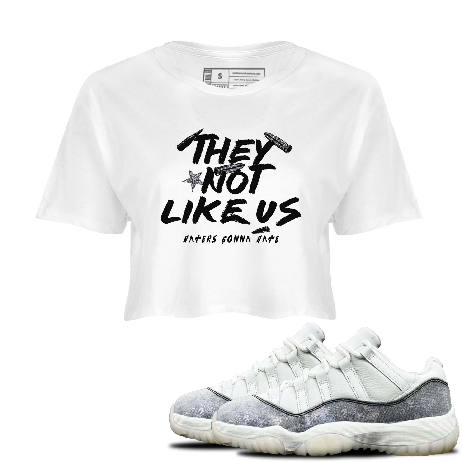 11s Year Of The Snake shirts to match jordans  They Not Like Us shirts to match jordans Air Jordan 11 Retro Low Year Of The Snake match shoes to clothes SNRT Sneaker Tees unisex cotton White 1 crop tee
