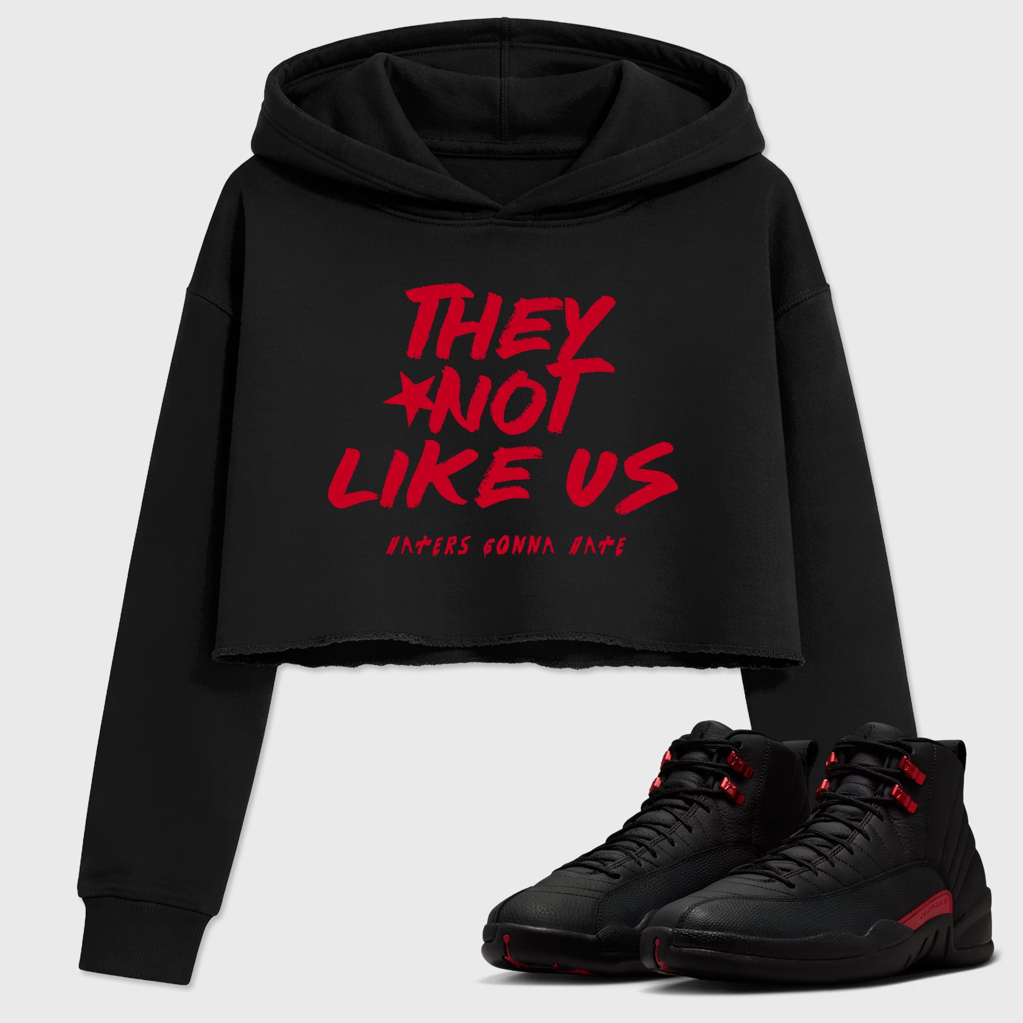 Sneaker match tees – Sneaker Tees To Match Air Jordan 12 Bloodline Shoes – They Not Like Us Crop T-Shirt Black 1