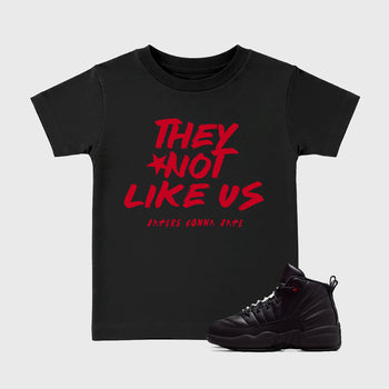Sneaker match tees – Sneaker Tees To Match Air Jordan 12 Bloodline Shoes – They Not Like Us Kids T-Shirt Black 1