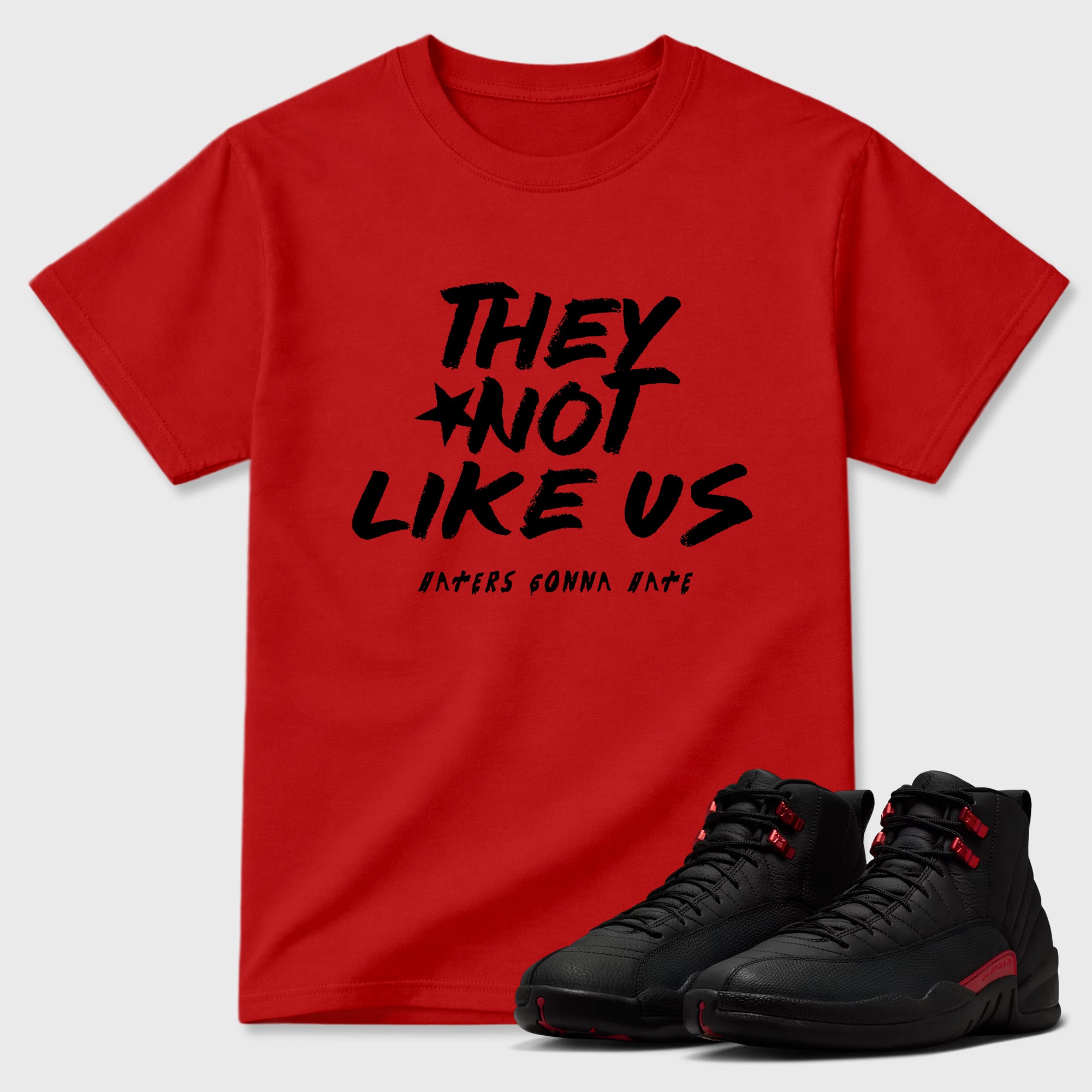 Sneaker match tees – Sneaker Tees To Match Air Jordan 12 Bloodline Shoes – They Not Like Us Tee Red 1