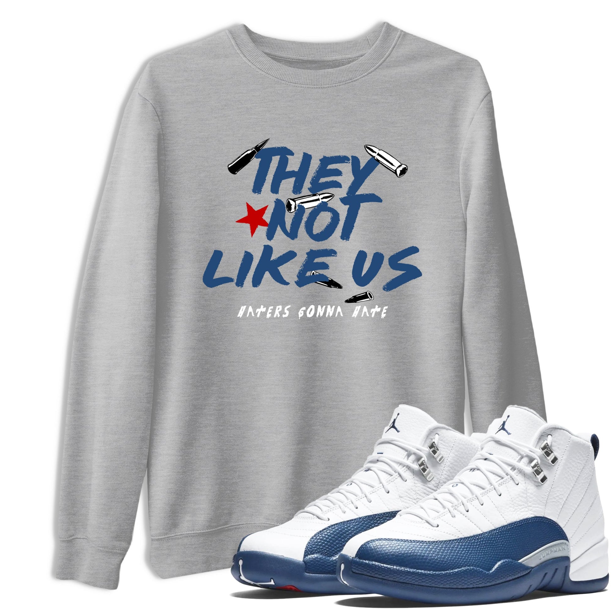 Sneaker match tees – Sneaker Tees To Match Air Jordan 12 French Blue Shoes – They Not Like Us Tee Heather Grey 1