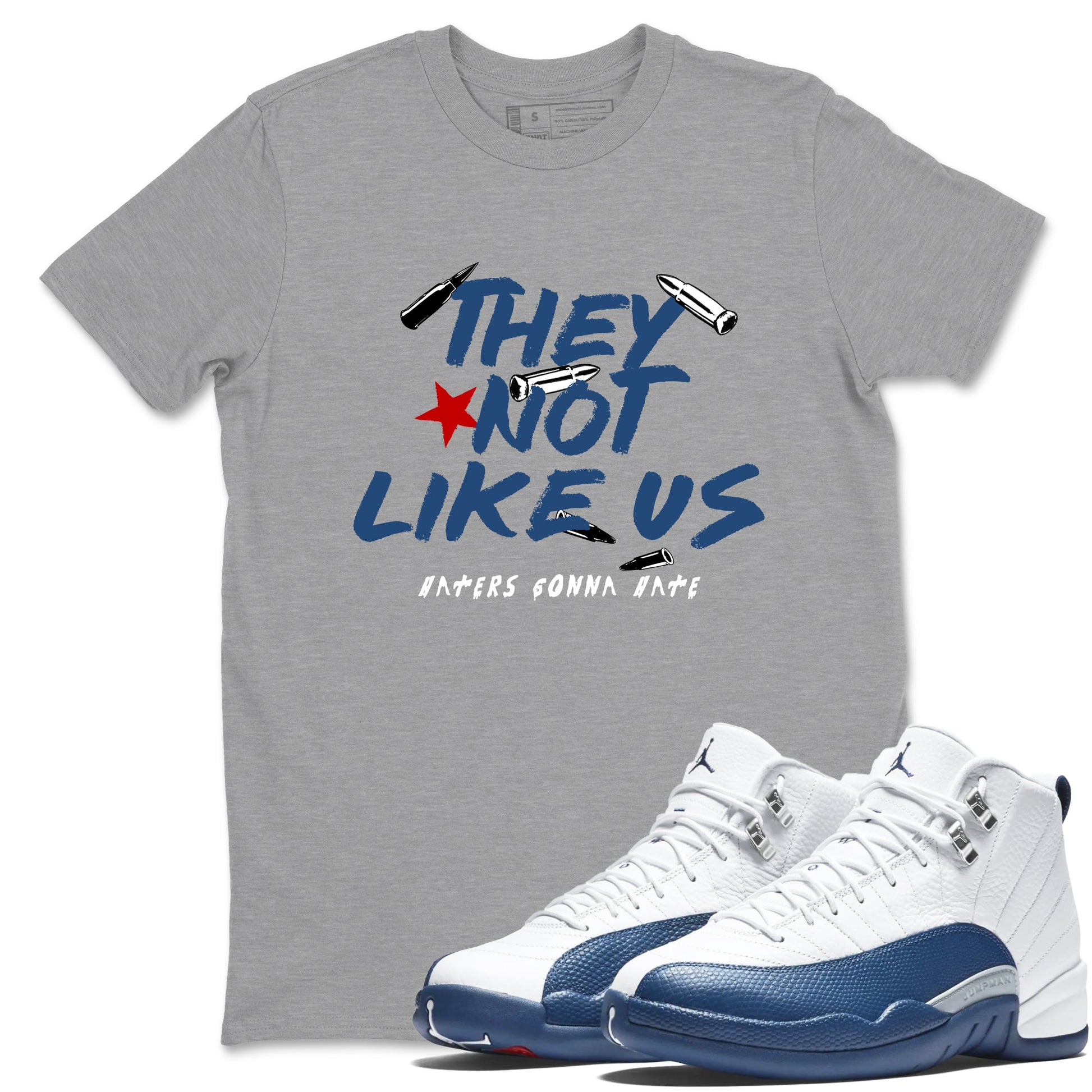 Sneaker match tees – Sneaker Tees To Match Air Jordan 12 French Blue Shoes – They Not Like Us Tee Heather Grey 1