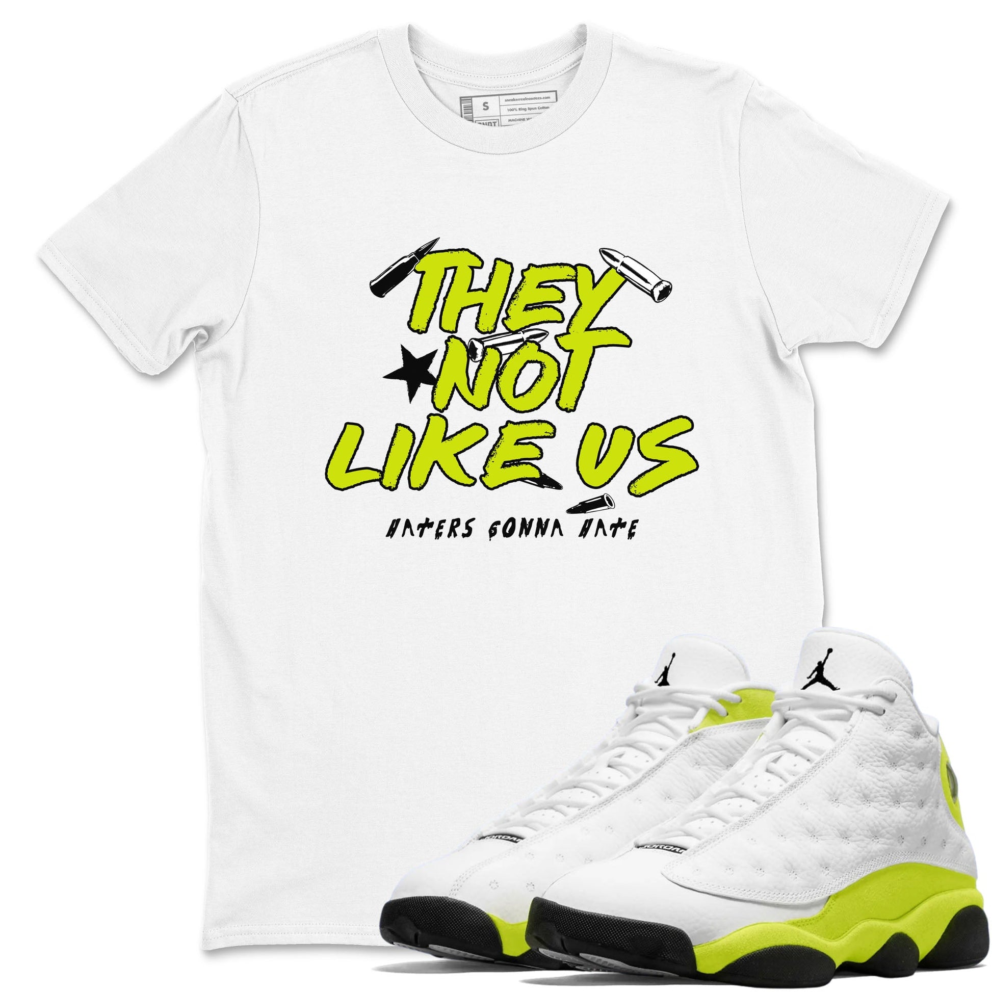 13s Bright Cactus shirts to match jordans They Not Like Us sneaker match tees AJ 13 Bright Cactus match shoes to clothes SNRT Sneaker Tees unisex cotton White 1 shirts
