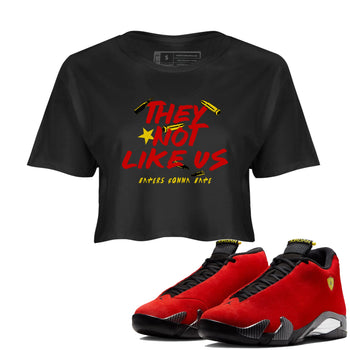 They Not Like Us womens crop tee made to vibe with the Air Jordan 14 Challenge Red sneakers — the perfect match in Black 1.