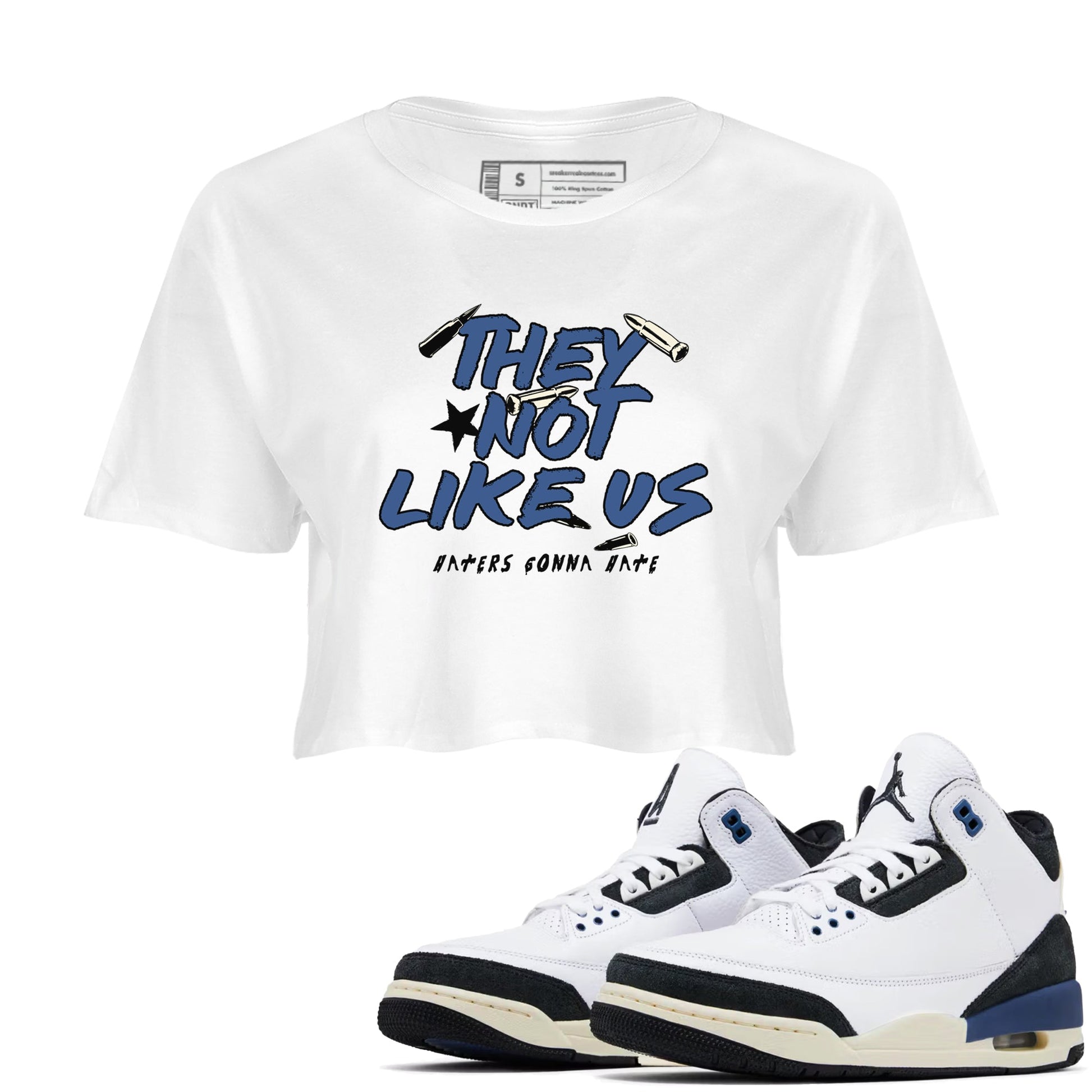 3s For The Love to match jordans They Not Like Us sneaker match tees A Ma Maniere For The Love match shoes to clothes SNRT Sneaker Tees unisex cotton White 1 crop tee