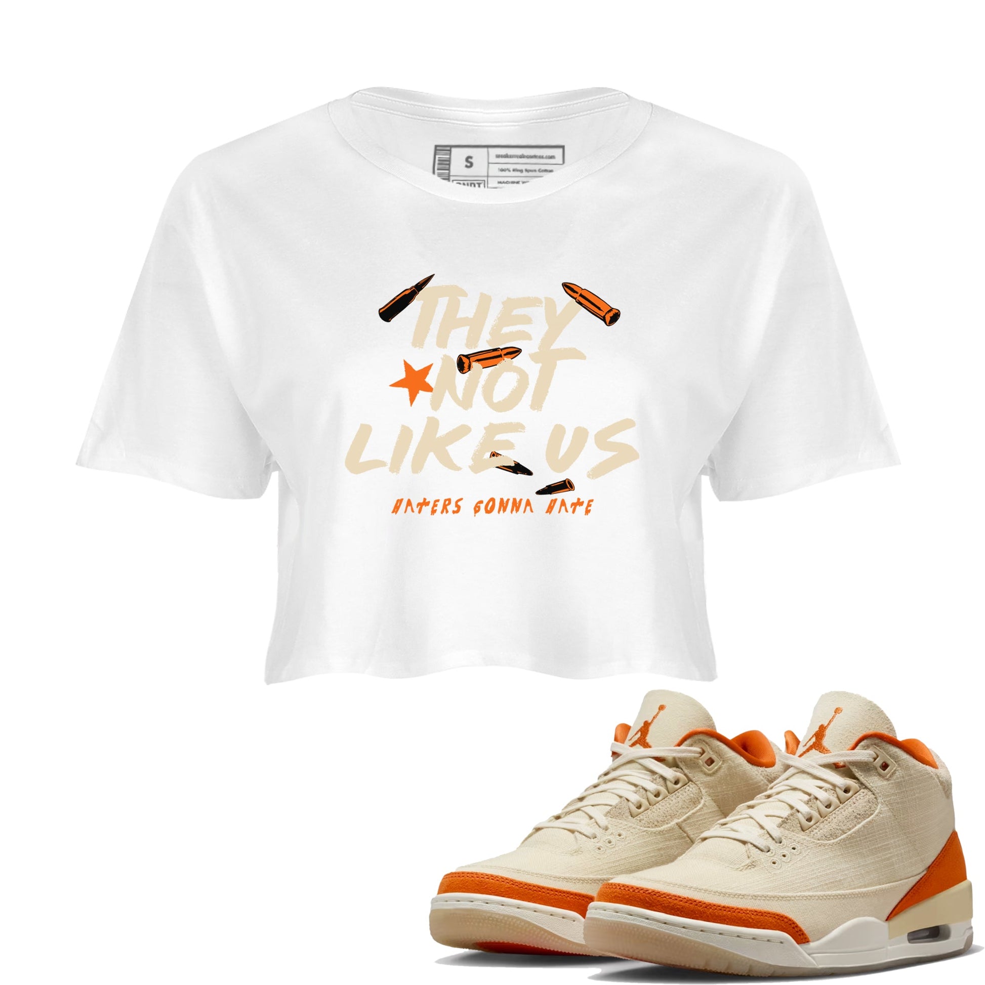 They Not Like Us womens crop tee made to vibe with the Air Jordan 3 Starfish sneakers — the perfect match in White 1.