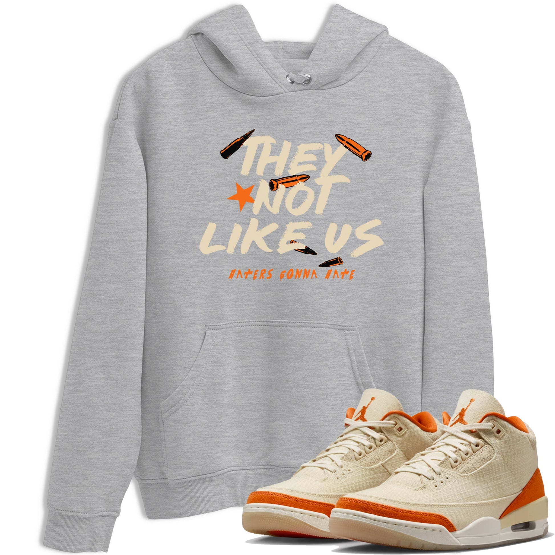 They Not Like Us sneaker match t-shirt styled to complete your fit with the Air Jordan 3 Starfish sneakers, shown in Heather Grey 1.