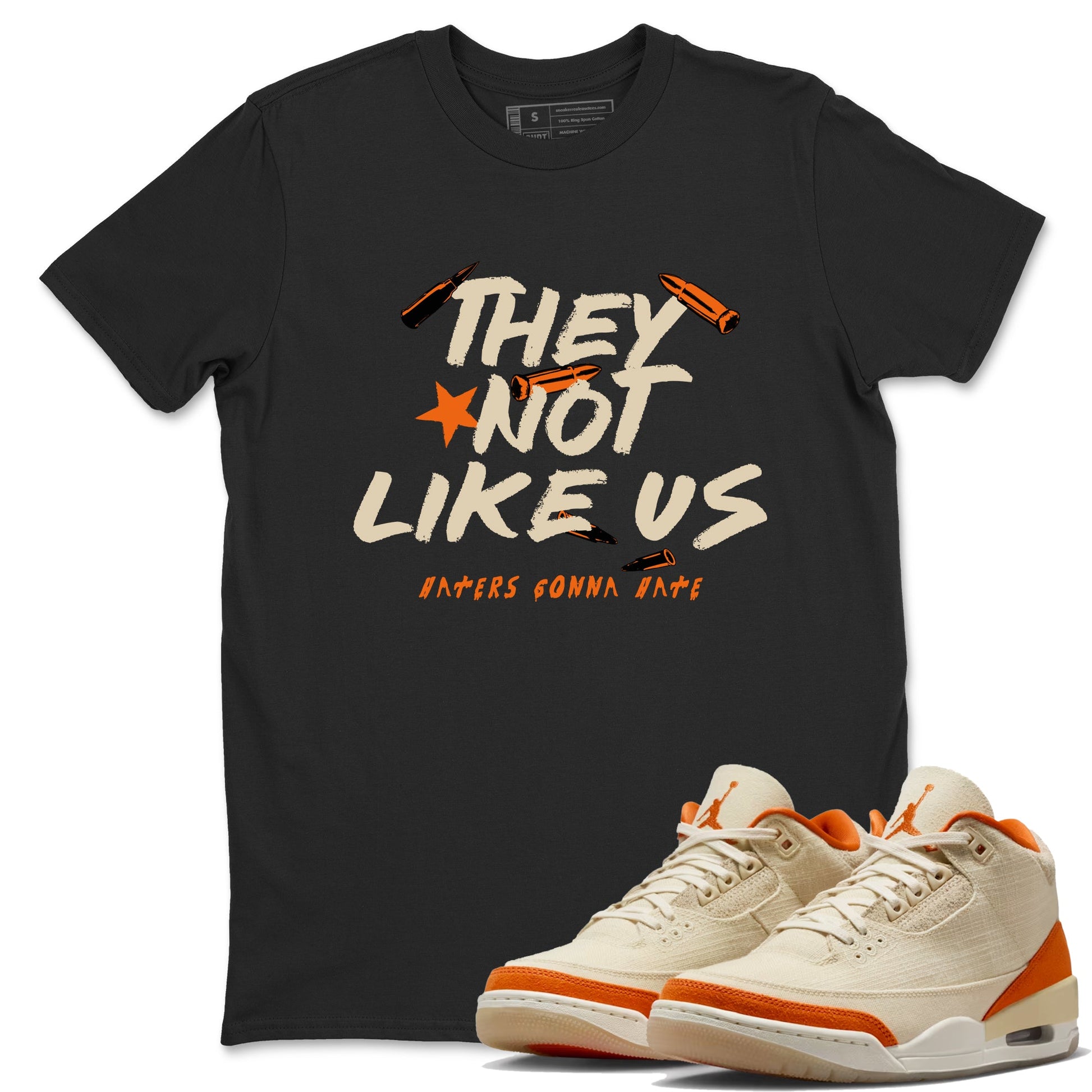 They Not Like Us sneaker match t-shirt styled to complete your fit with the Air Jordan 3 Starfish sneakers, shown in Black 1.