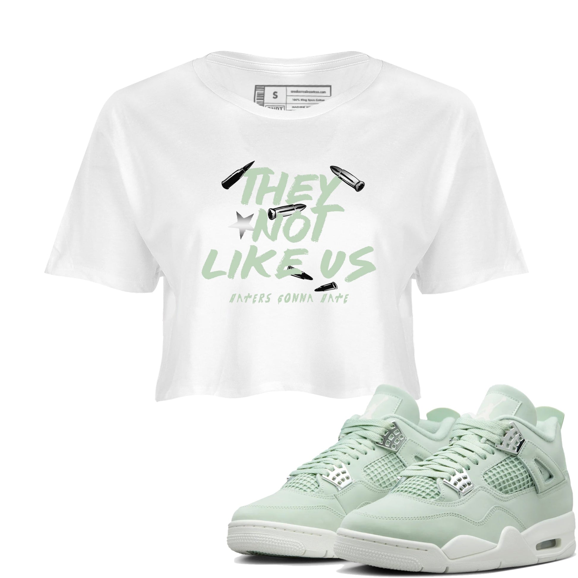 4s seafoam shirts to match jordans They Not Like Us sneaker match tees Air Jordan 4 Abundance match shoes to clothes SNRT Sneaker Tees unisex cotton White 1 crop tee