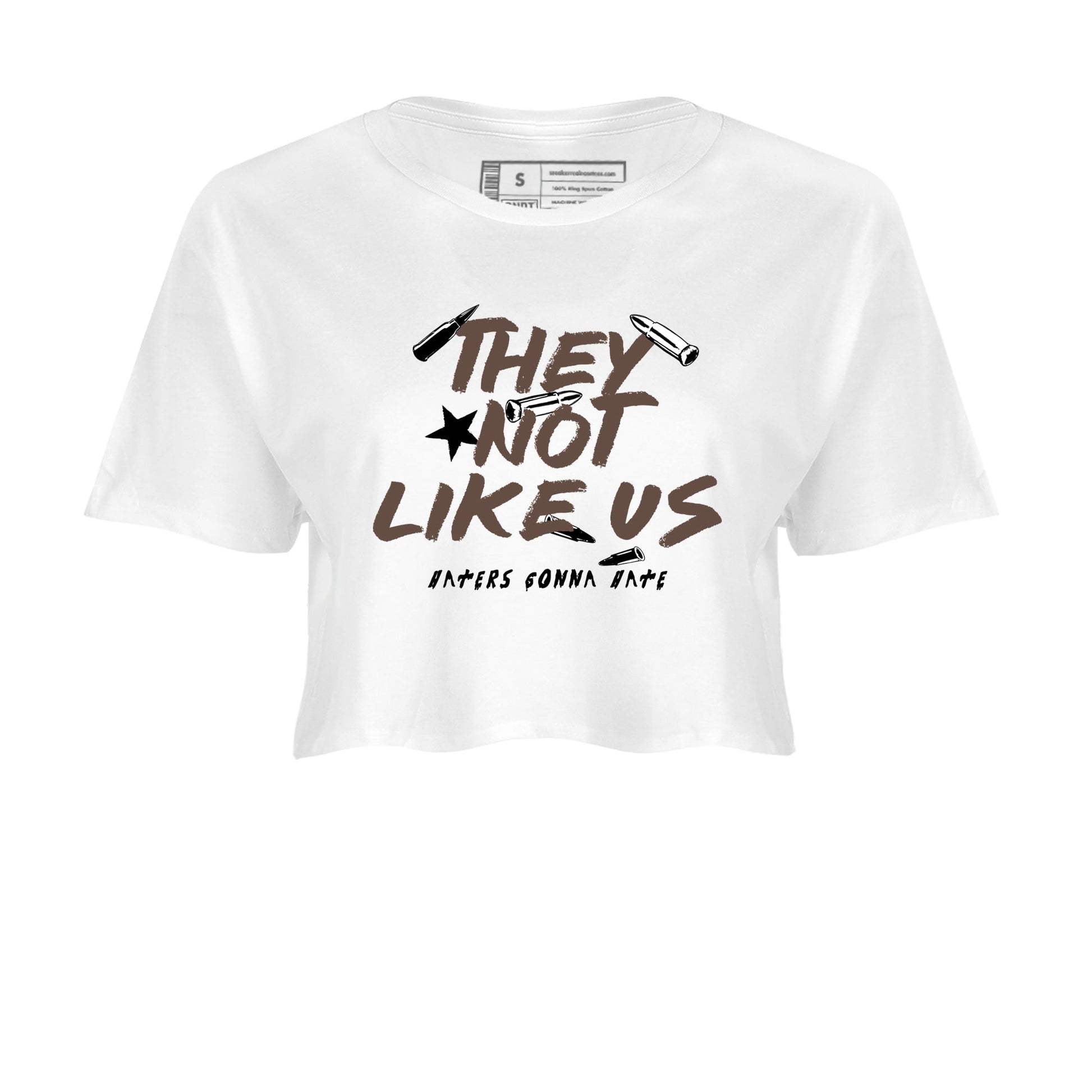 Sneaker match tees – Sneaker Tees To Match Air Jordan 4 Cave Stone Shoes – They Not Like Us Crop T-Shirt White 2