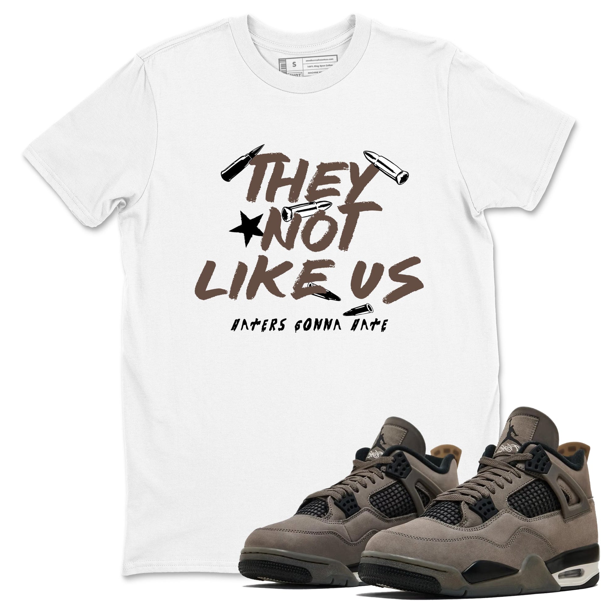 Sneaker match tees – Sneaker Tees To Match Air Jordan 4 Cave Stone Shoes – They Not Like Us Tee White 1