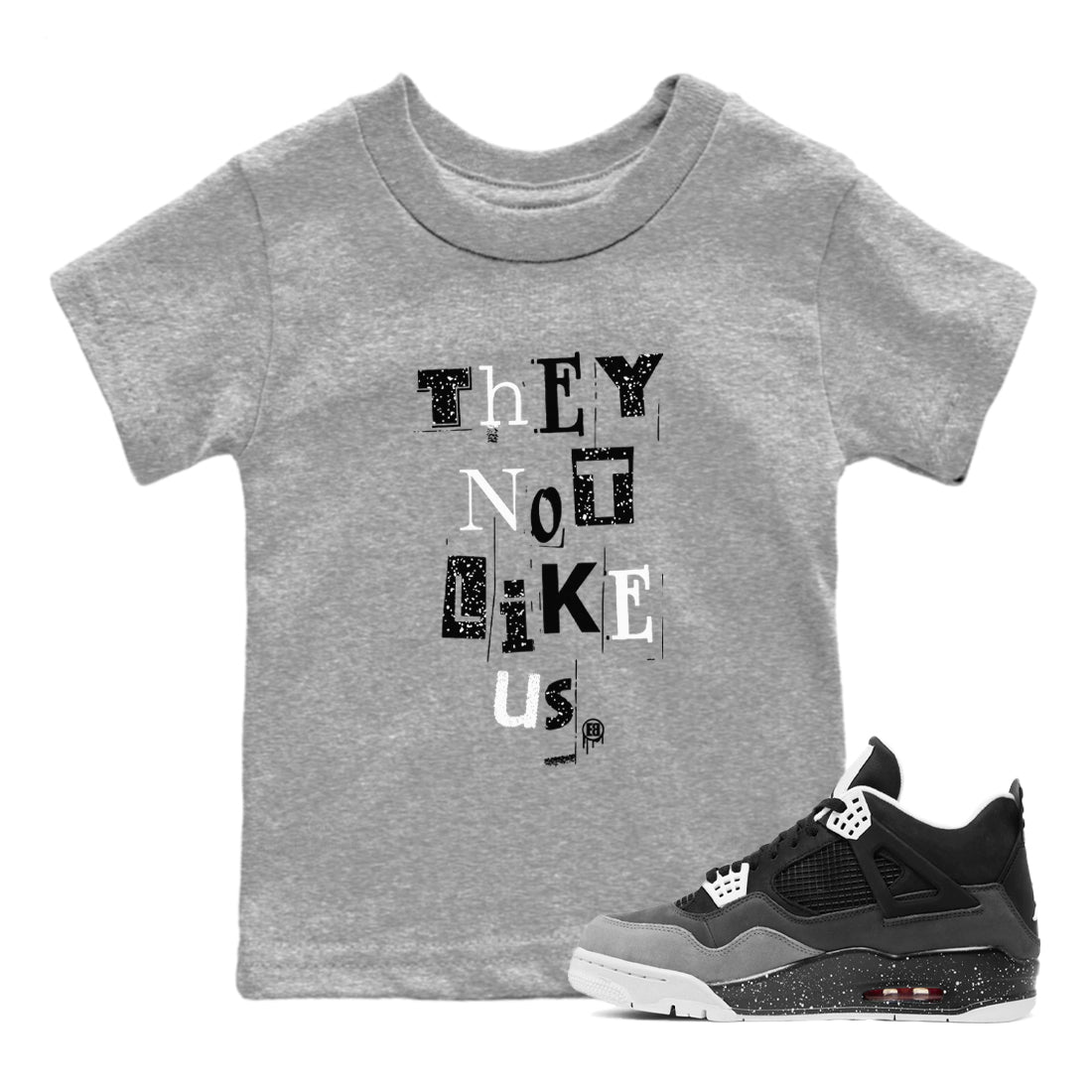 4s Fear shirts to match jordans They Not Like Us sneaker match tees Air Jordan 4 Fear SNRT Sneaker Release Tees Youth Baby Heather Grey 1 crew neck shirts