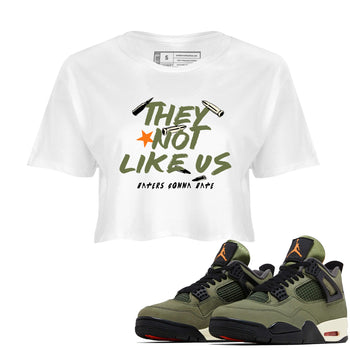 Sneaker match tees – Sneaker Tees To Match Undefeated inspired colorways Air Jordan 4 OG Olive Shoes  – They Not Like Us Crop T-Shirt White 1