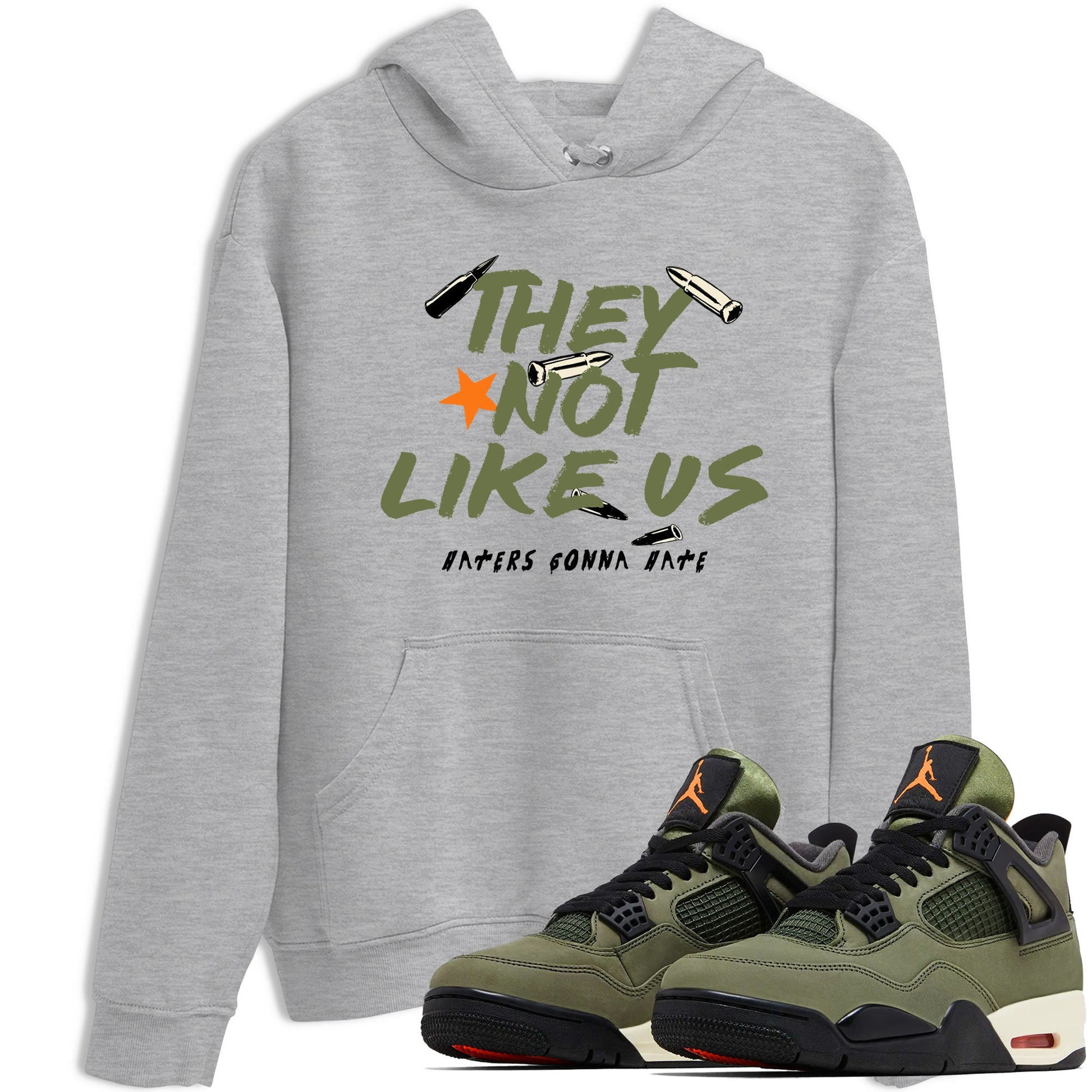 Sneaker match tees – Sneaker Tees To Match Undefeated inspired colorways Air Jordan 4 OG Olive Shoes  – They Not Like Us Tee Heather Grey 1