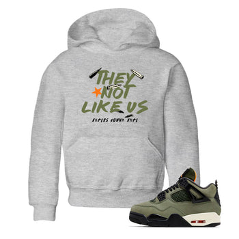 Sneaker match tees – Sneaker Tees To Match Undefeated inspired colorways Air Jordan 4 OG Olive Shoes  – They Not Like Us Kids T-Shirt Heather Grey 1